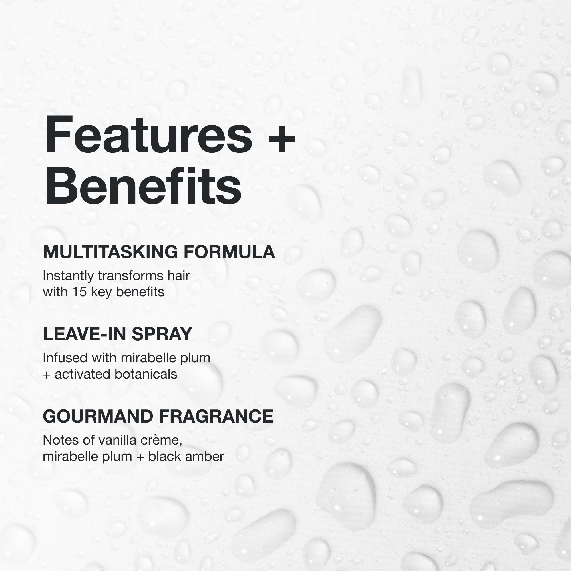 Paul Mitchell 15-In-1 Spray: multitasking formula with mirabelle plum and activated botanicals and a gourmand fragrance.