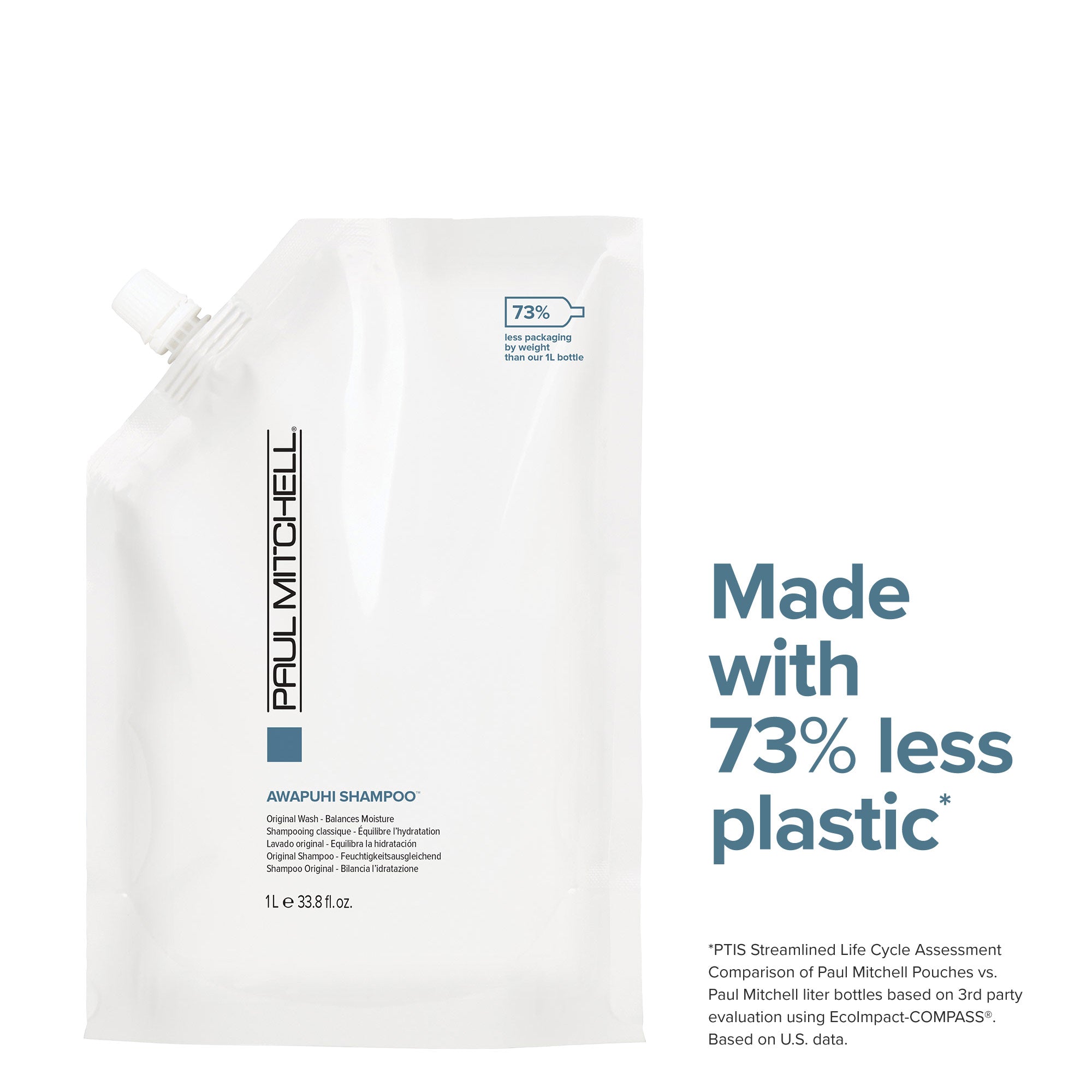 Paul Mitchell Awapuhi Shampoo Refill Pouch infographic on a white background