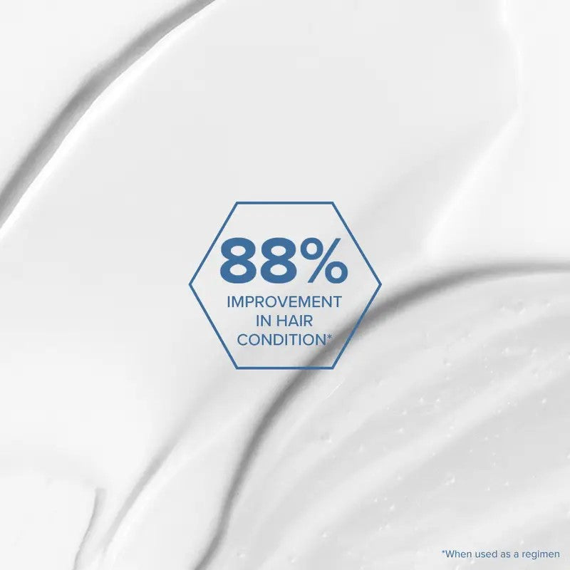 Claim for hair improvement when following the Bond Rx Shampoo, Conditioner, & Treatment regimen. Background is close-up image of the smear