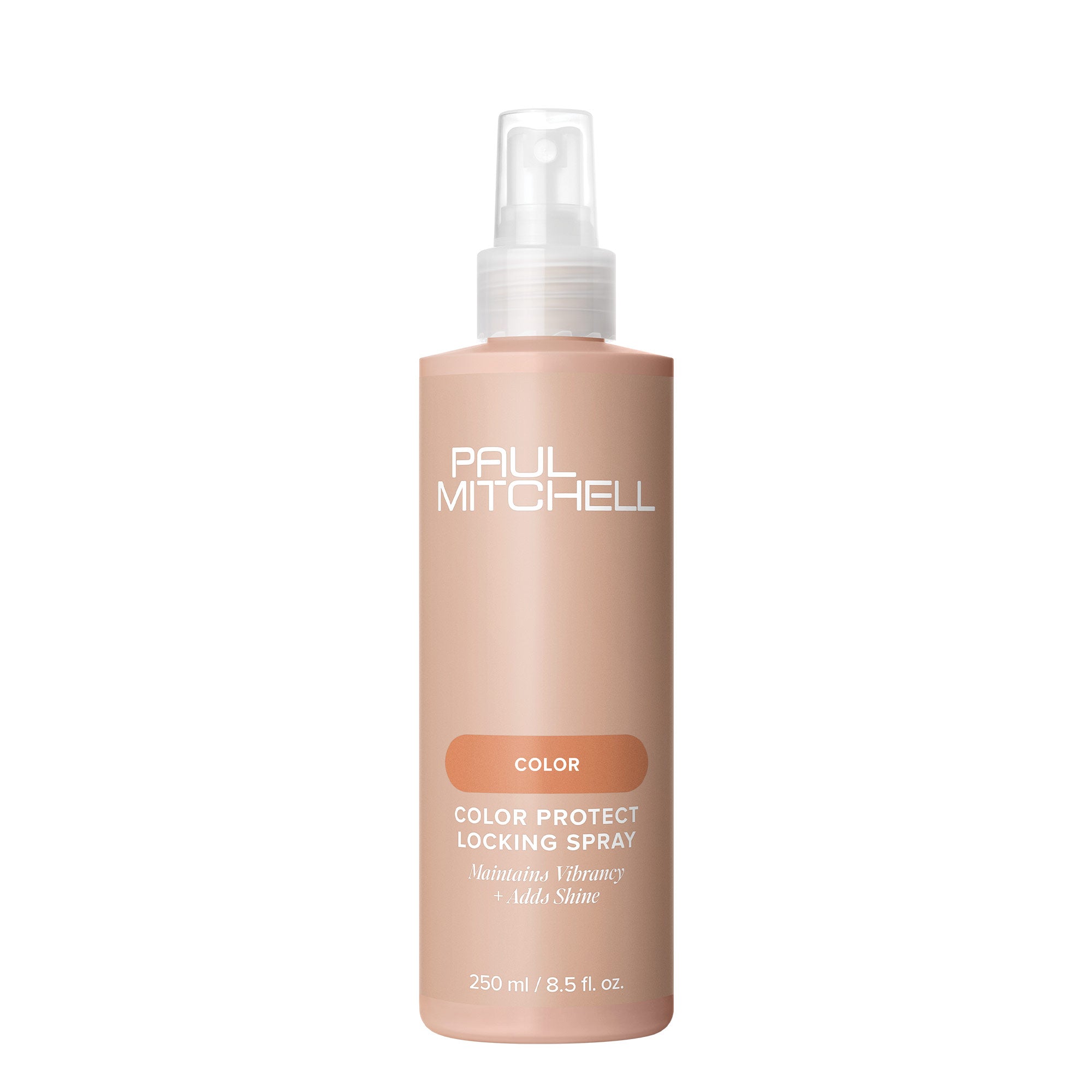 A bottle of Paul Mitchell Color Protect Locking Spray on a white background