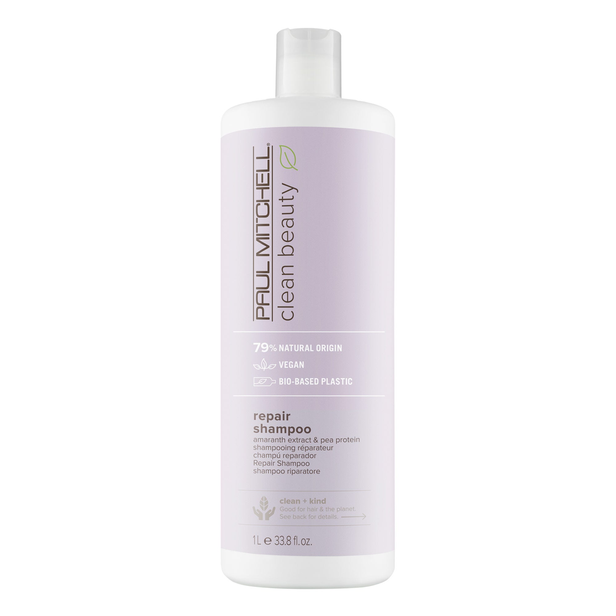 A bottle of Clean Beauty Repair Shampoo on a white background