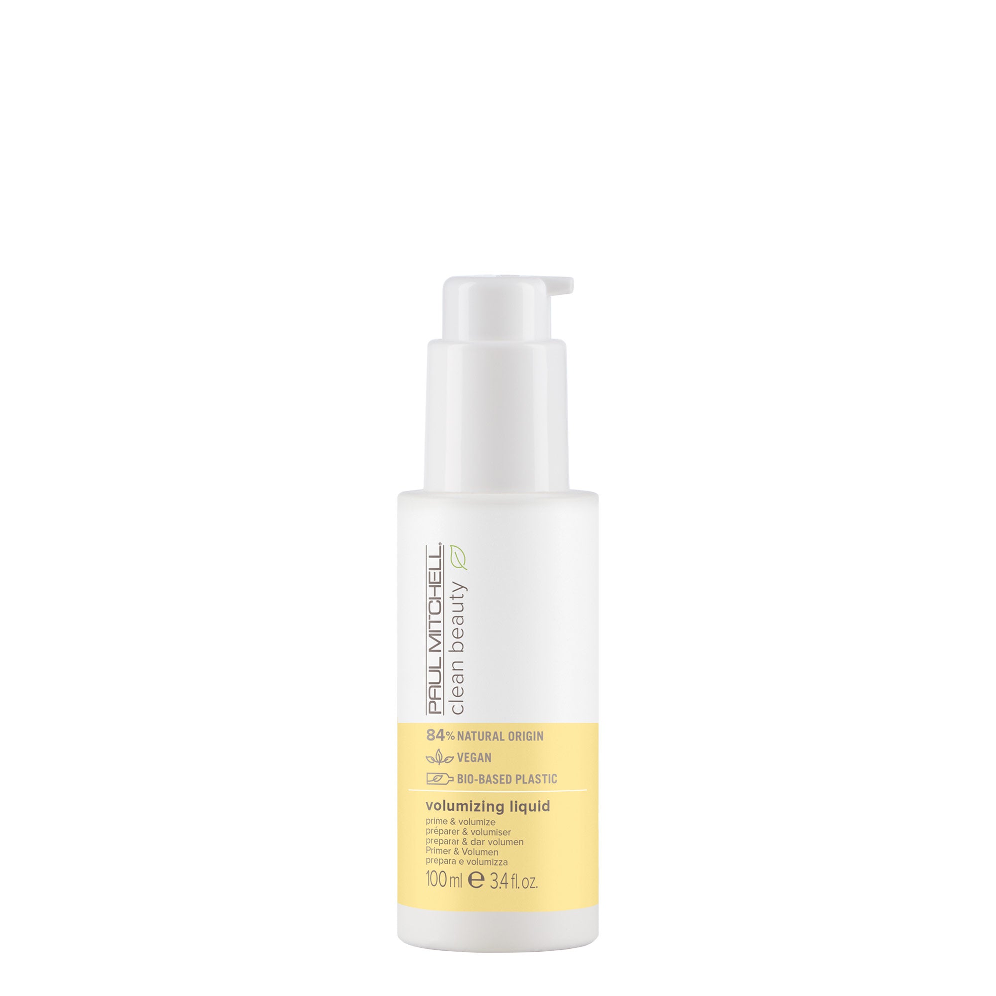 A bottle of Clean Beauty Volumizing Liquid on a white background