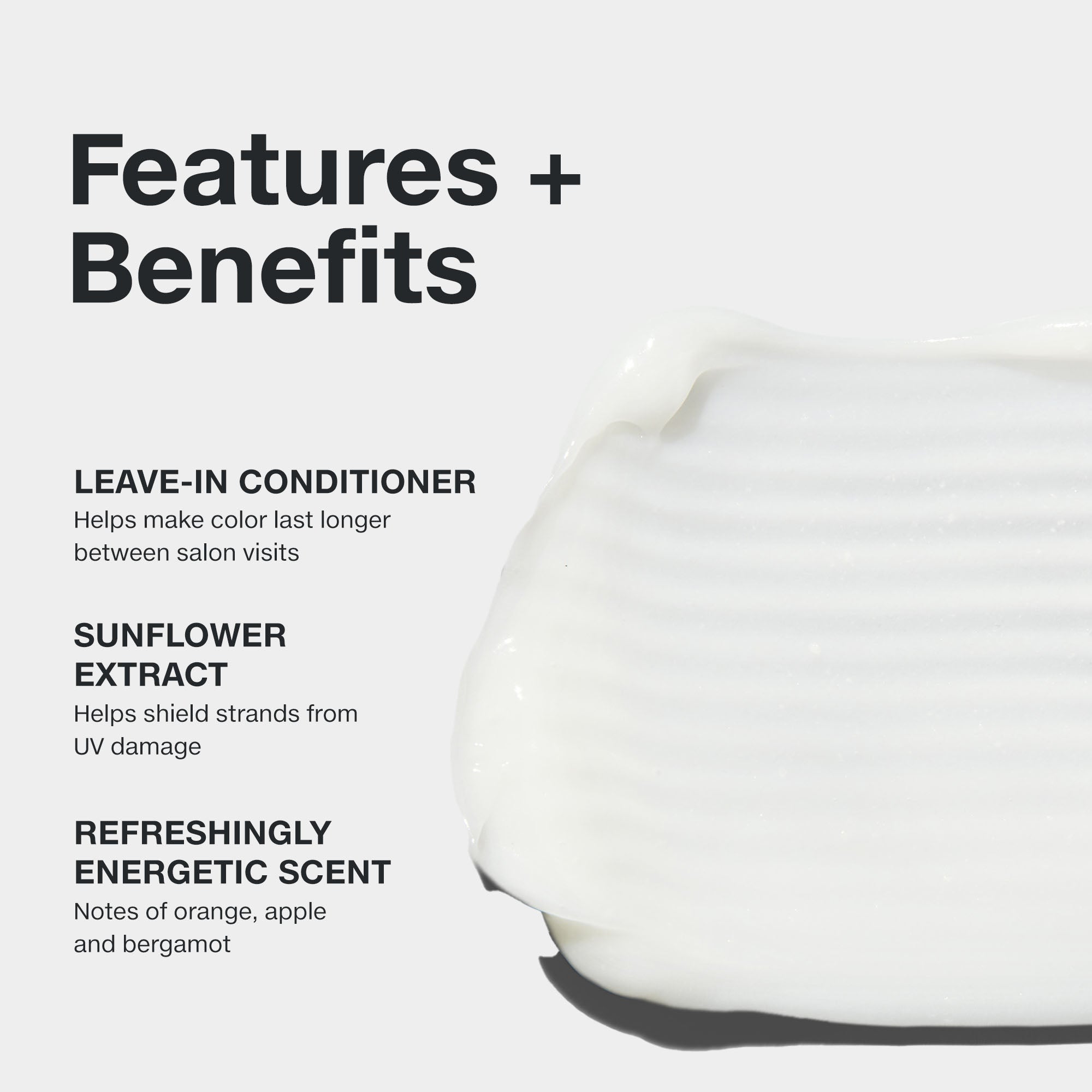 Features and benefits smear infographic for Paul MItchell Color Protect Locking Spray