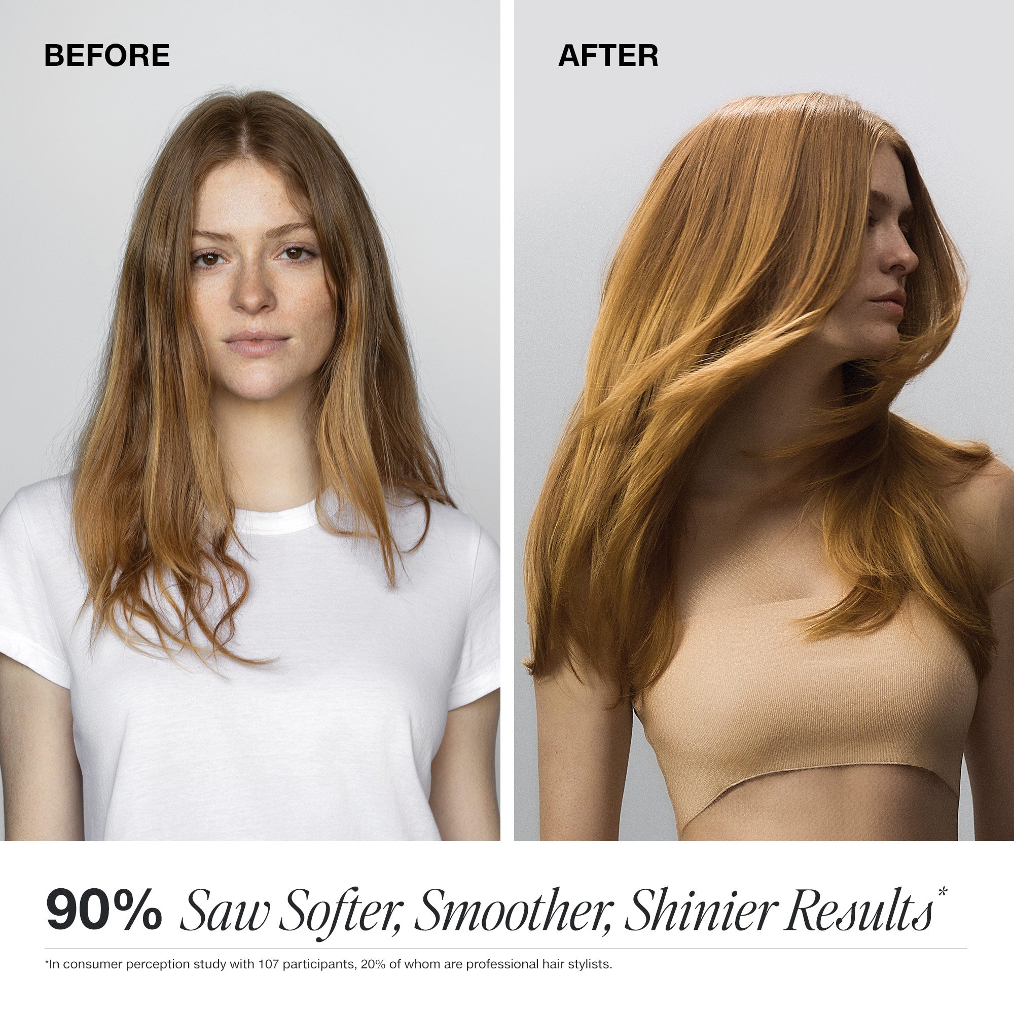 before/after image of a woman with red hair
