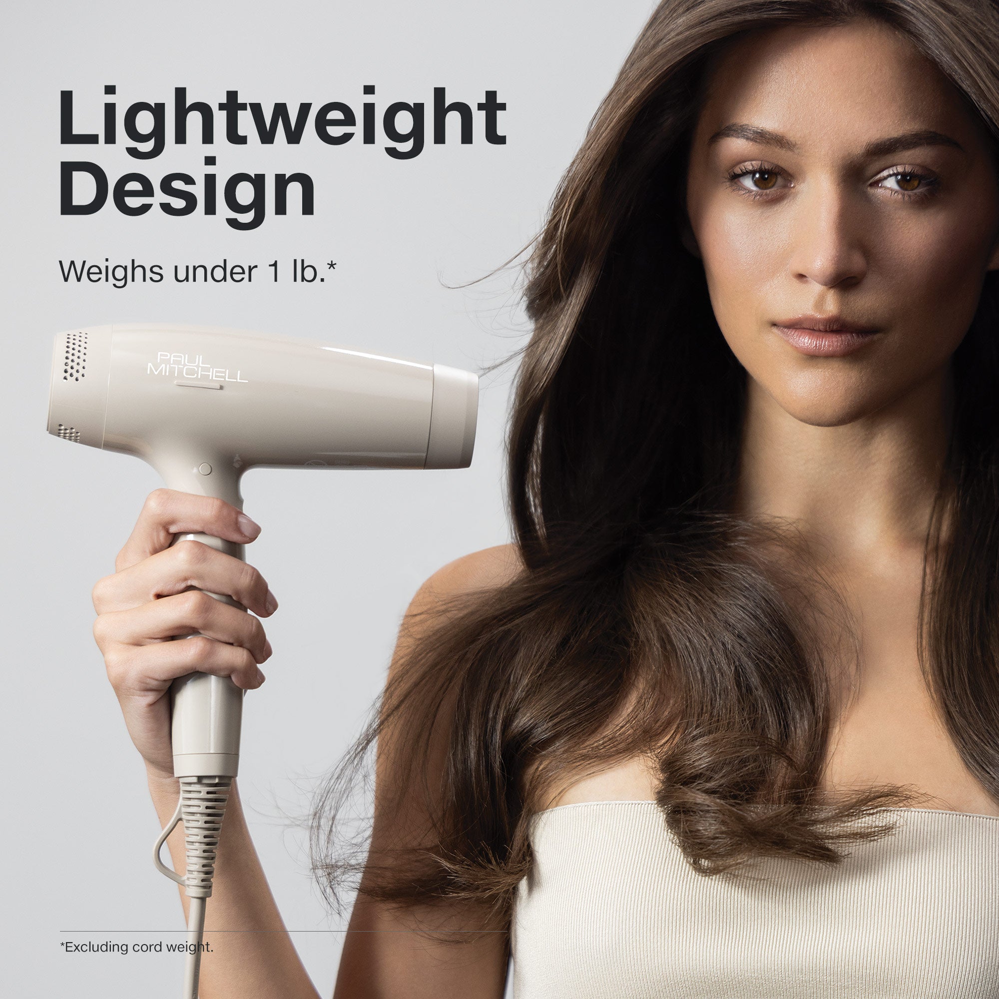 infographic for the Paul Mitchell Dry Lightweight Professional Hair Dryer that highlights its lightweight design