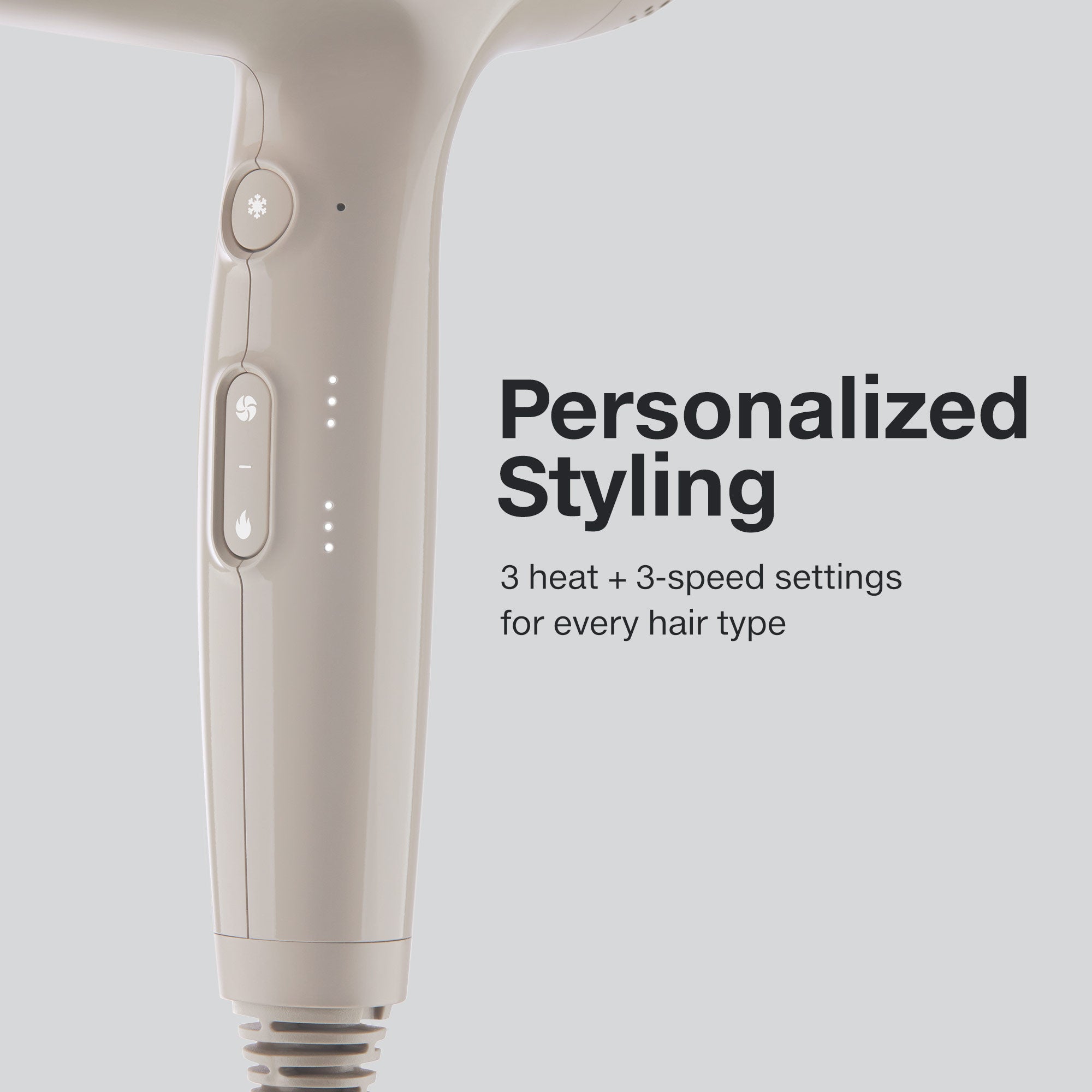 infographic for the Paul Mitchell Dry Lightweight Professional Hair Dryer that highlights its 3 heat + 3 speed settings