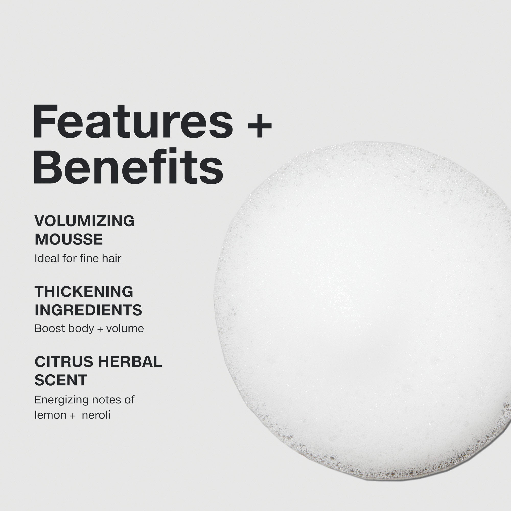 Features and benefits smear infographic for Paul Mitchell Extra-Body Scukpting Foam