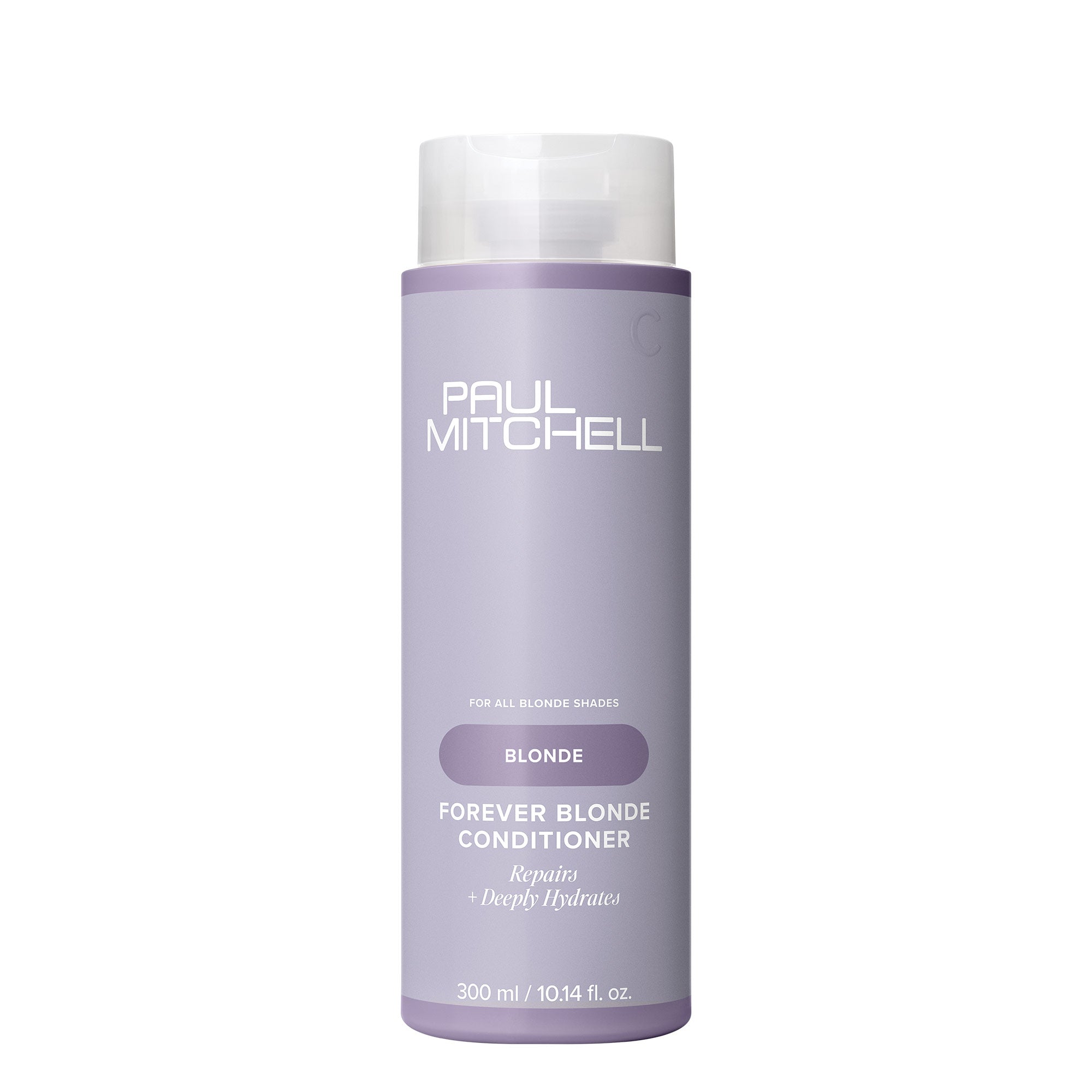 A bottle of Paul Mitchell Forever Blonde Conditioner on a white background