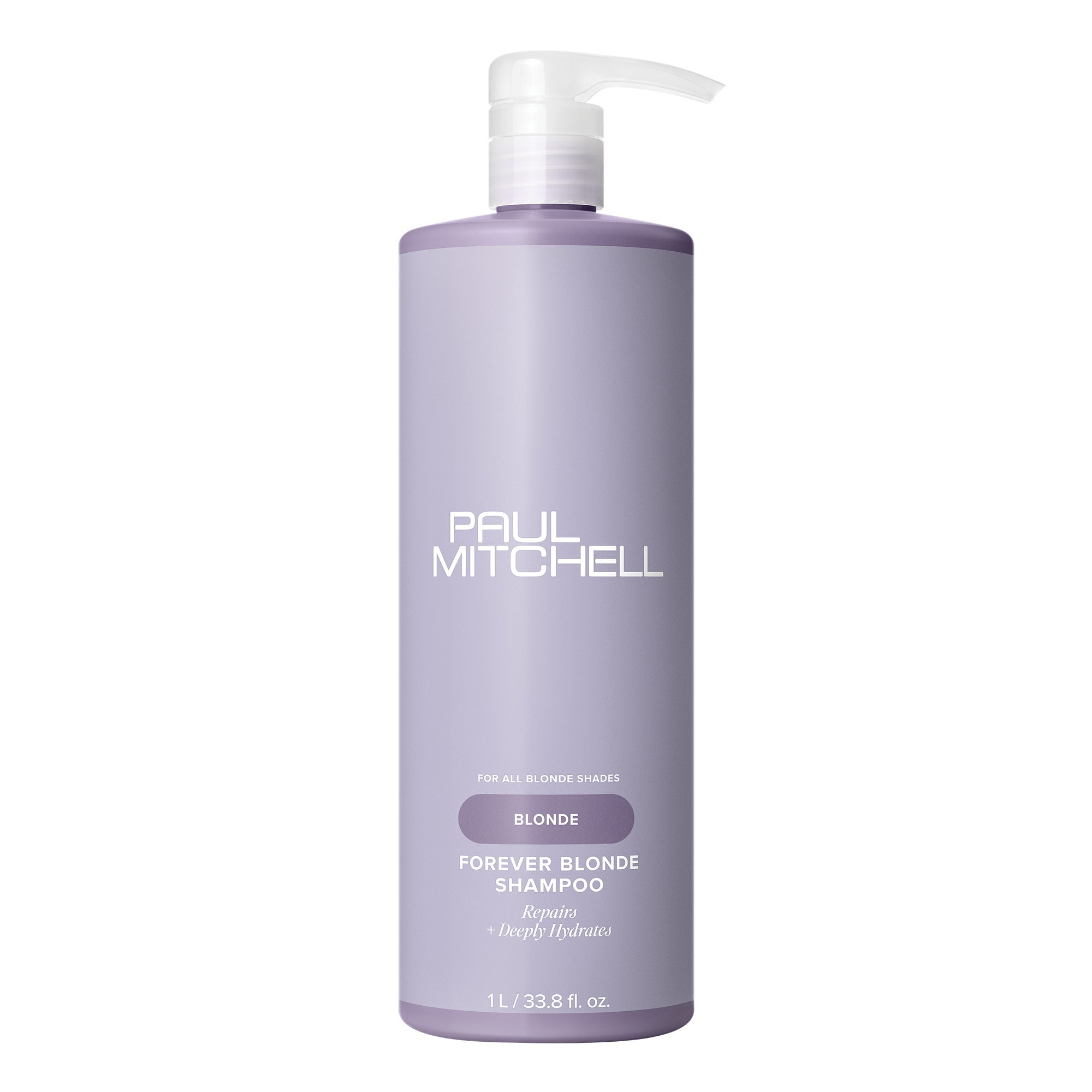 A bottle of Paul Mitchell Forever Blonde Shampoo on a white background