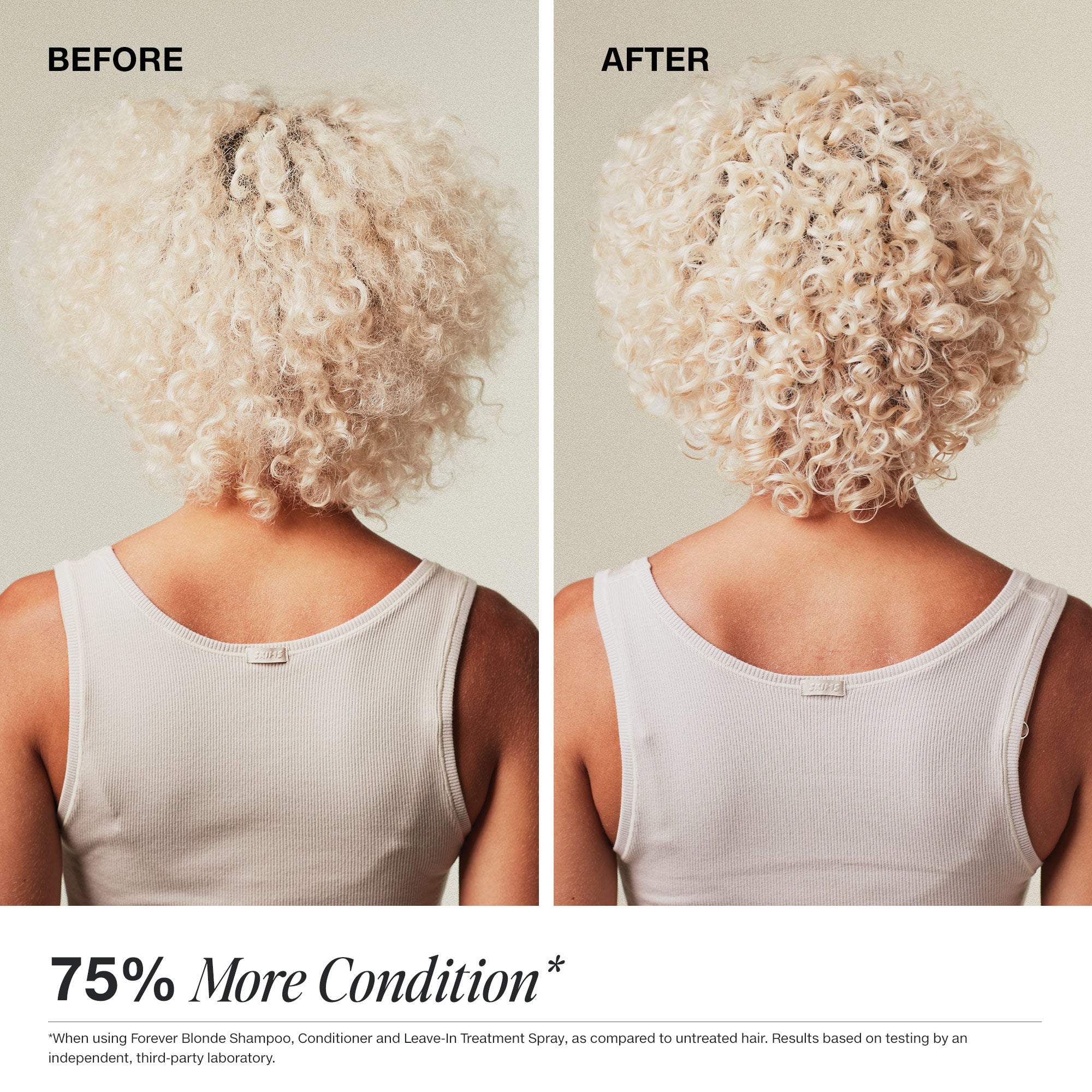 Before and after comparison of when using Paul Mitchell Forever Blonde Collection