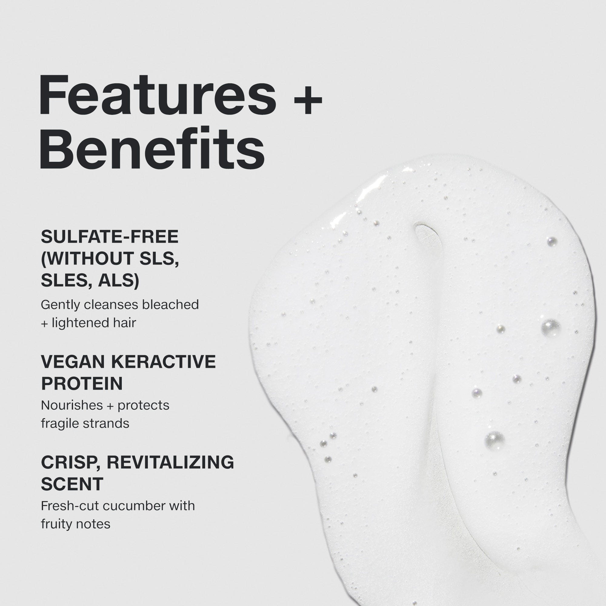 Features and benefits smear infographic for Paul Mitchell Forever Blonde Shampoo