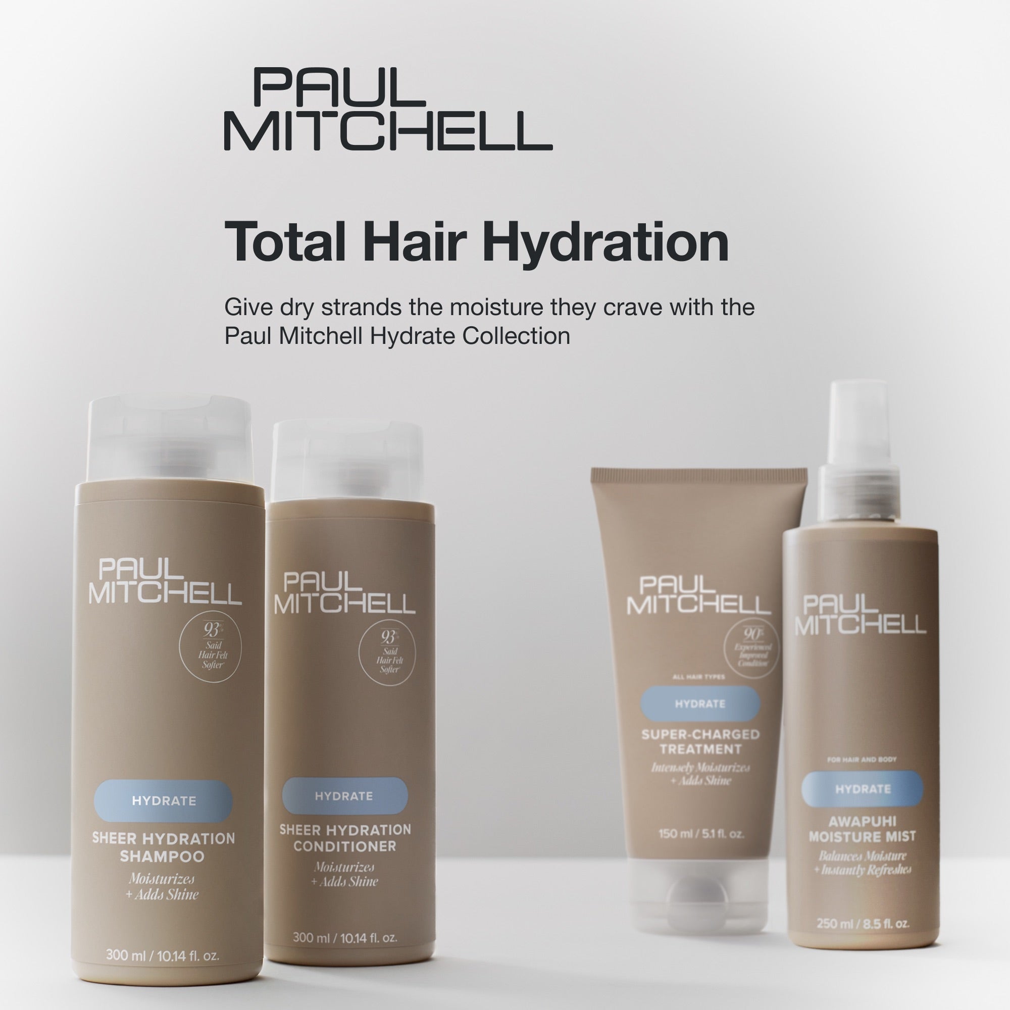 Experience total hair hydration with the Paul Mitchell Hydrate Collection.