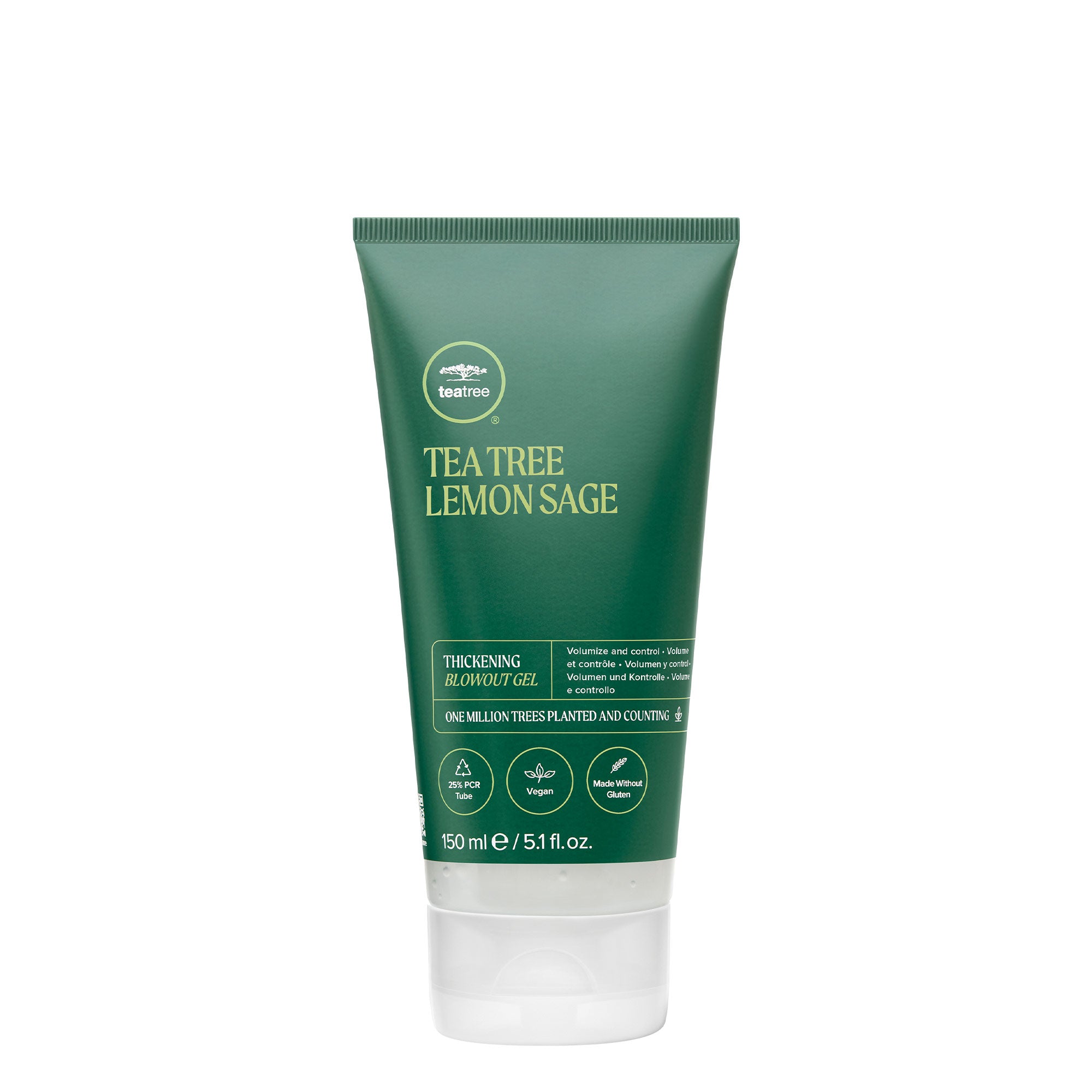 A tube of Tea Tree Lemon Sage Thickening Blowout Gel on a white background.
