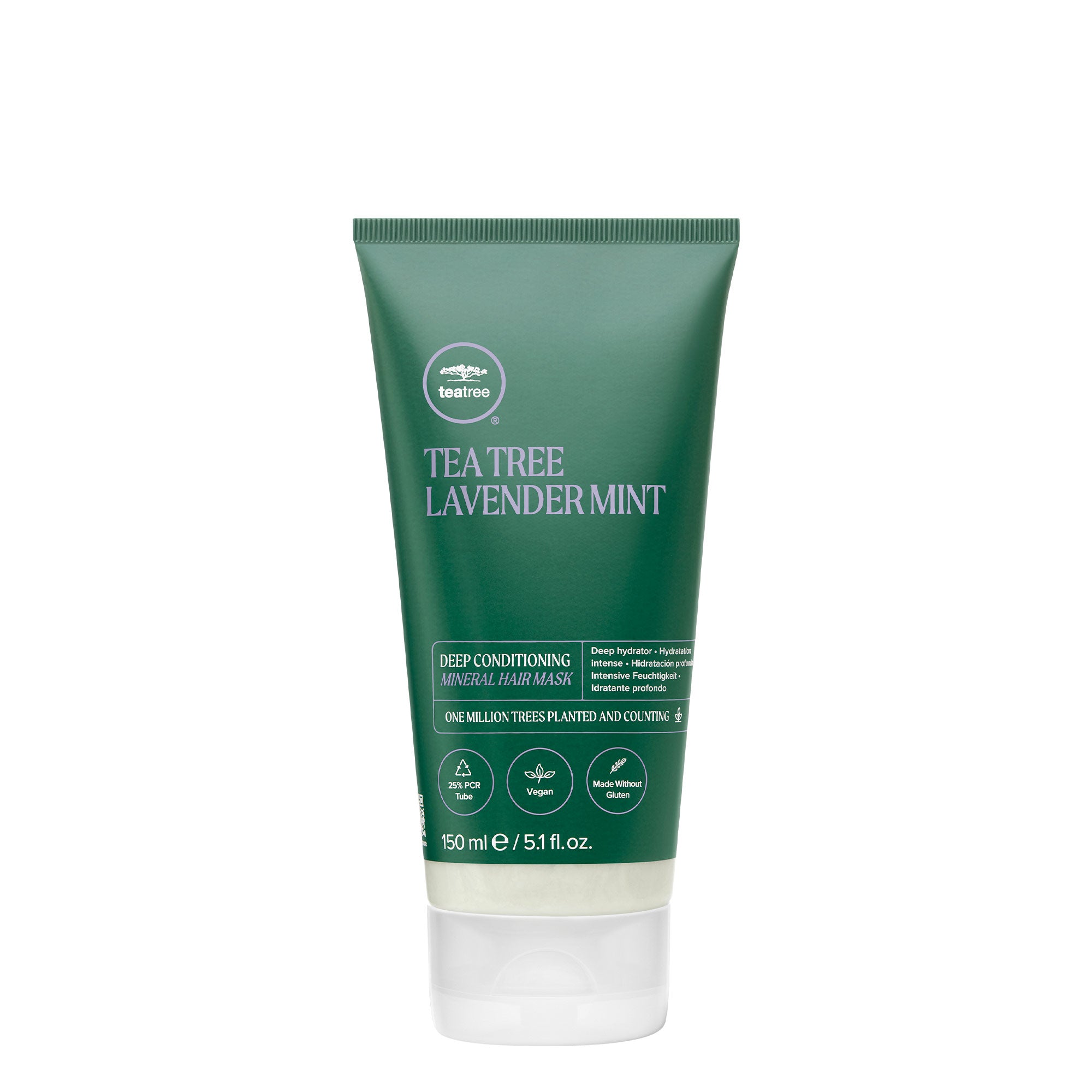 A tube of Tea Tree Lavender Mint Deep Conditioning Mineral Hair Mask on a white background