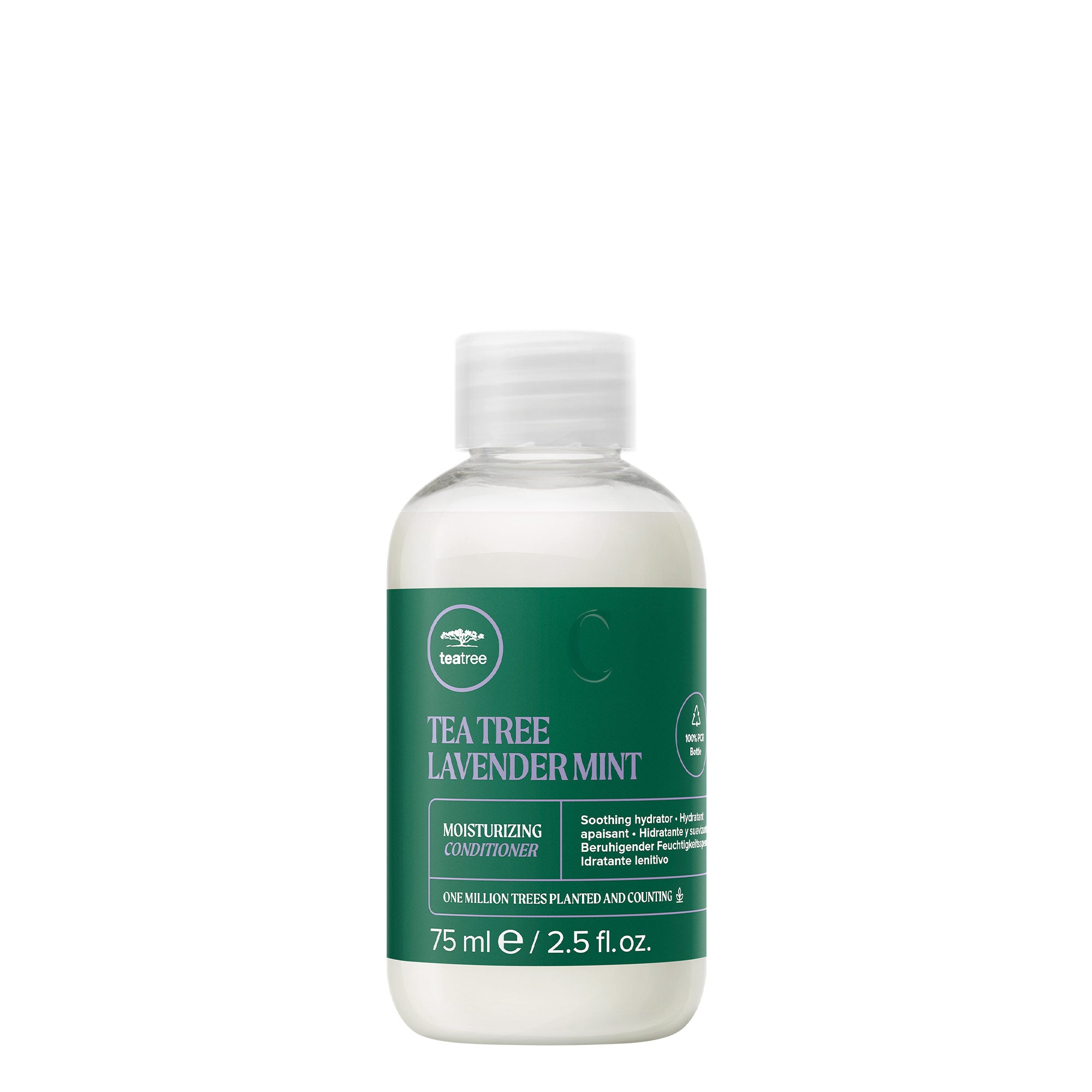 A bottle of Tea Tree Lavender Mint Moisturizing Conditioner on a white background