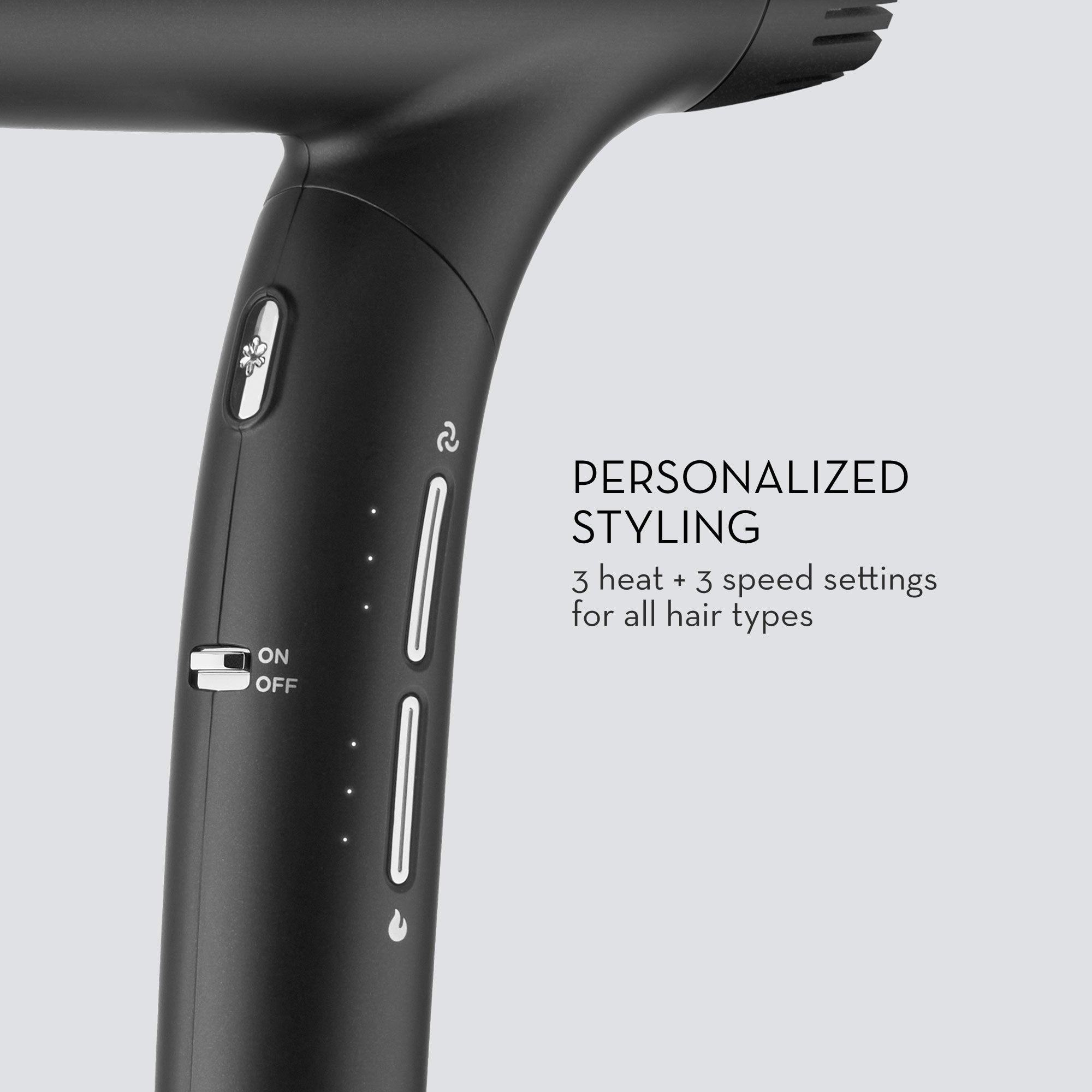 The Neuro Dry+ Hair Dryer has 3 heat + 3 speed settings and a cool shot button for personalized styling.