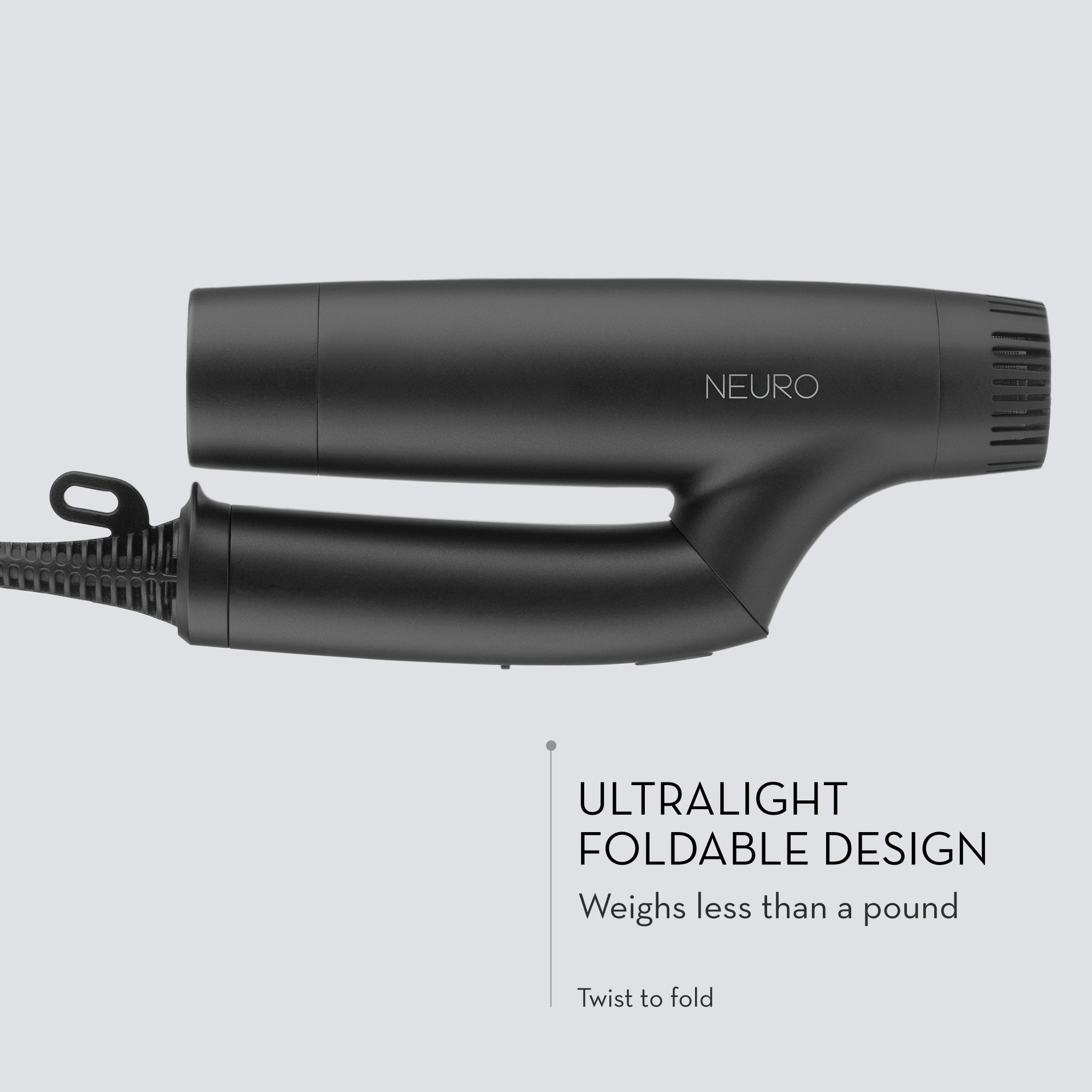 The Neuro Dry+ Hair Dryer features an ultralightweight, foldable design that weighs less than a pound.