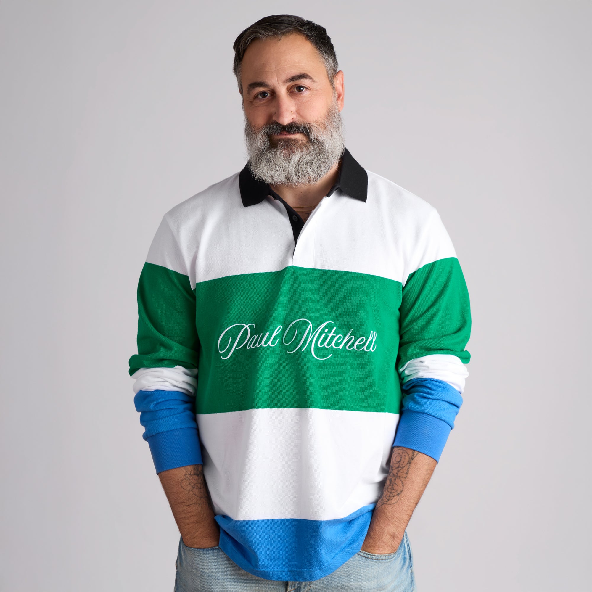 image of a model wearing the Paul Mitchell Polo Rugby