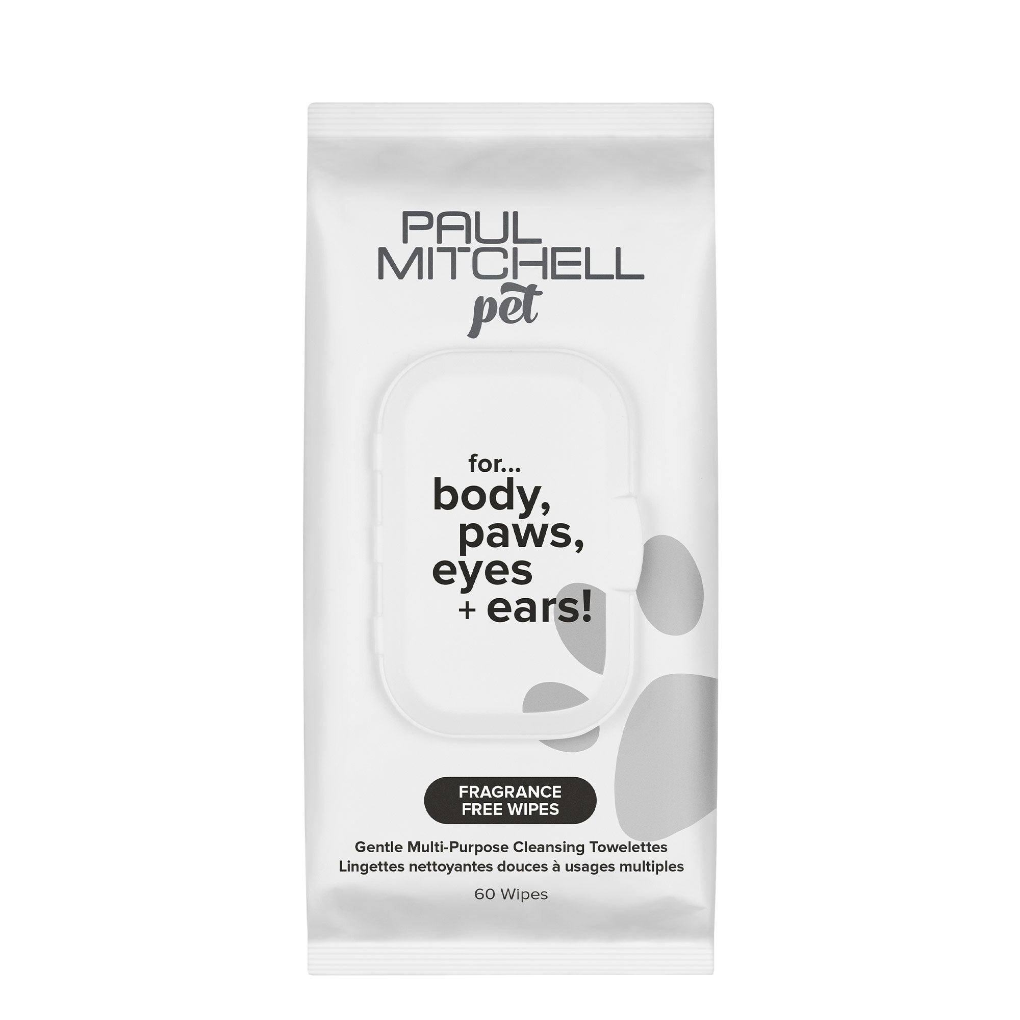 Package of Paul Mitchell pet fragrance free wipes for body, paws, eyes, and ears
