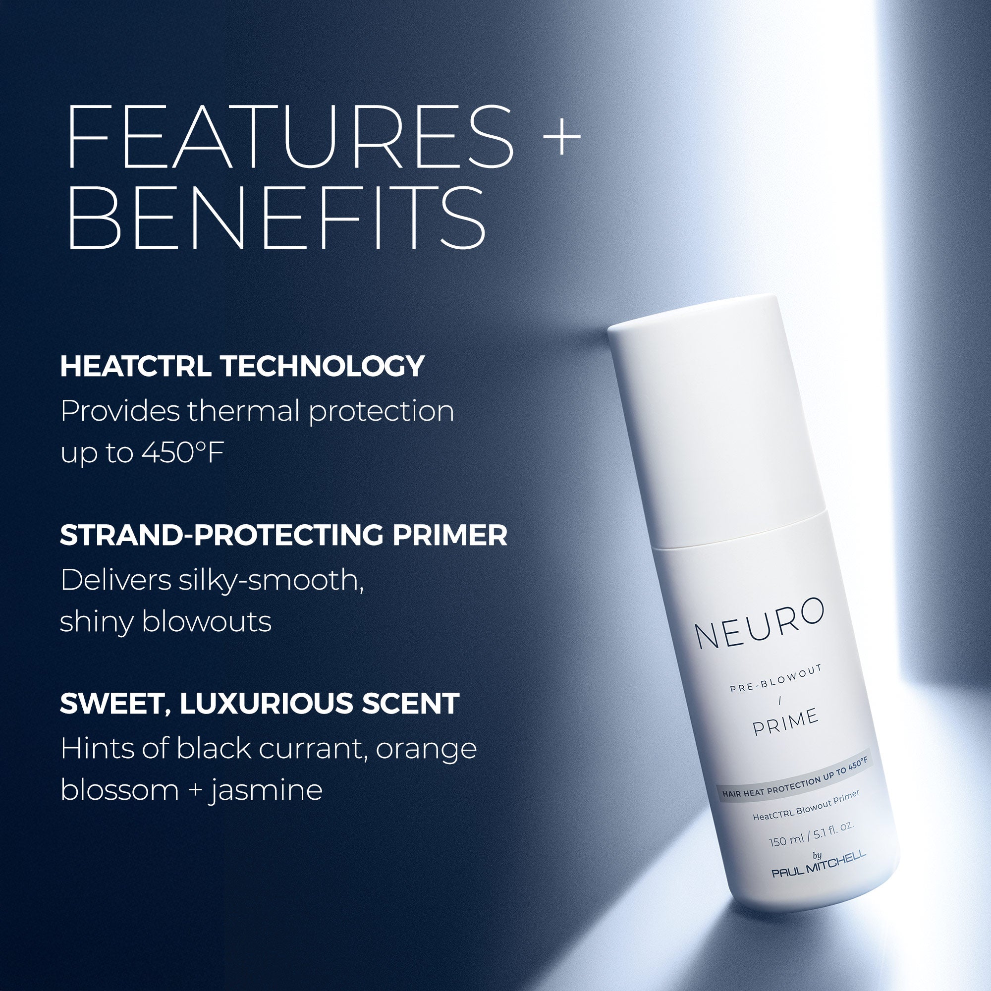 Neuro Prime HeatCTRL Blowout Primer: heat protection up to 450°F for smooth, shiny blowouts with a sweet, luxurious scent.