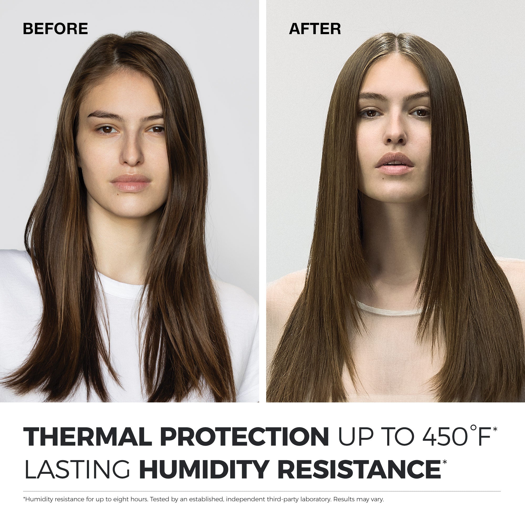Smooth, frizz-free results after using Neuro Protect thanks to thermal protection up to 450°F and lasting humidity resistance.
