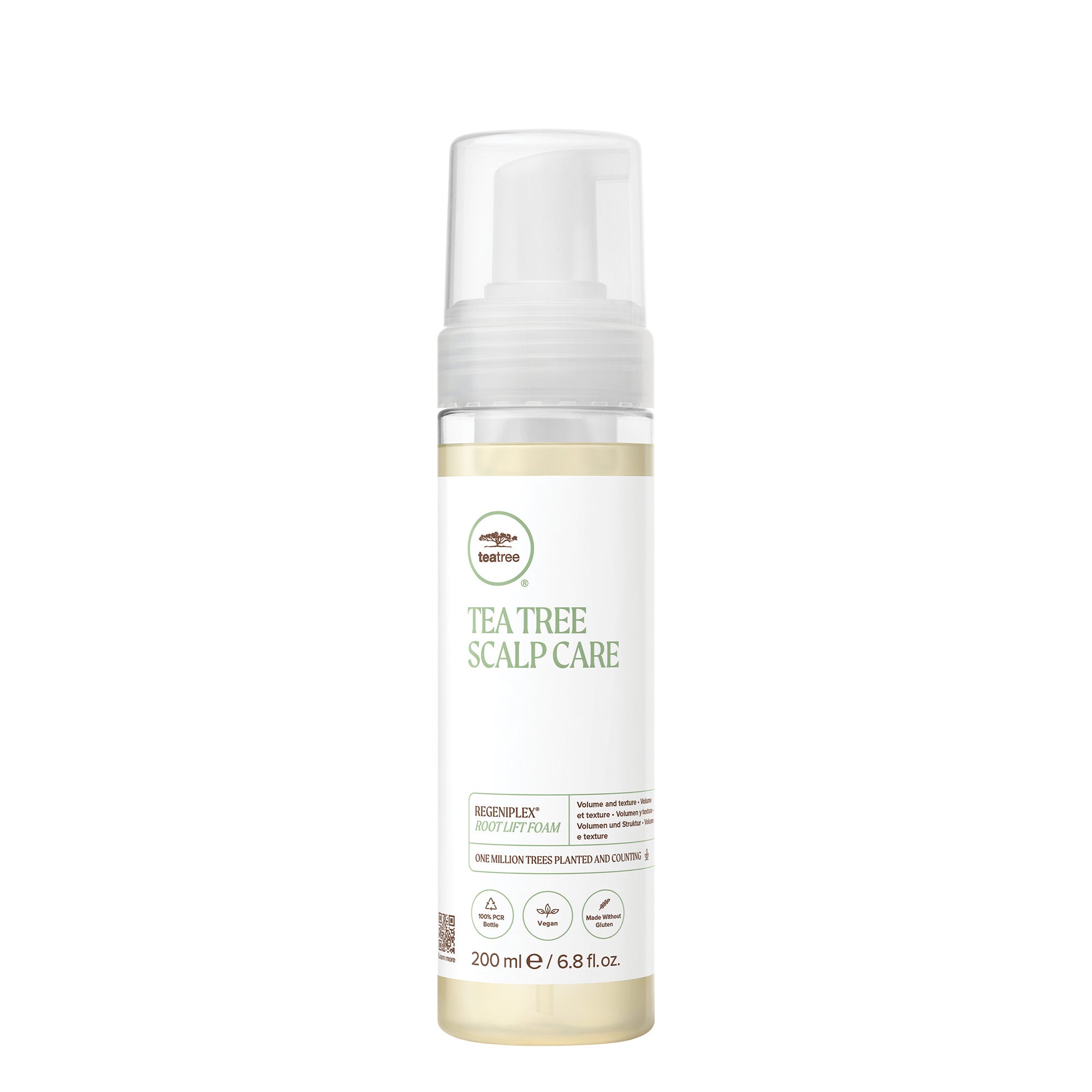 A bottle of Tea Tree Scalp Care Regeniplex Root Lift Foam on a white background