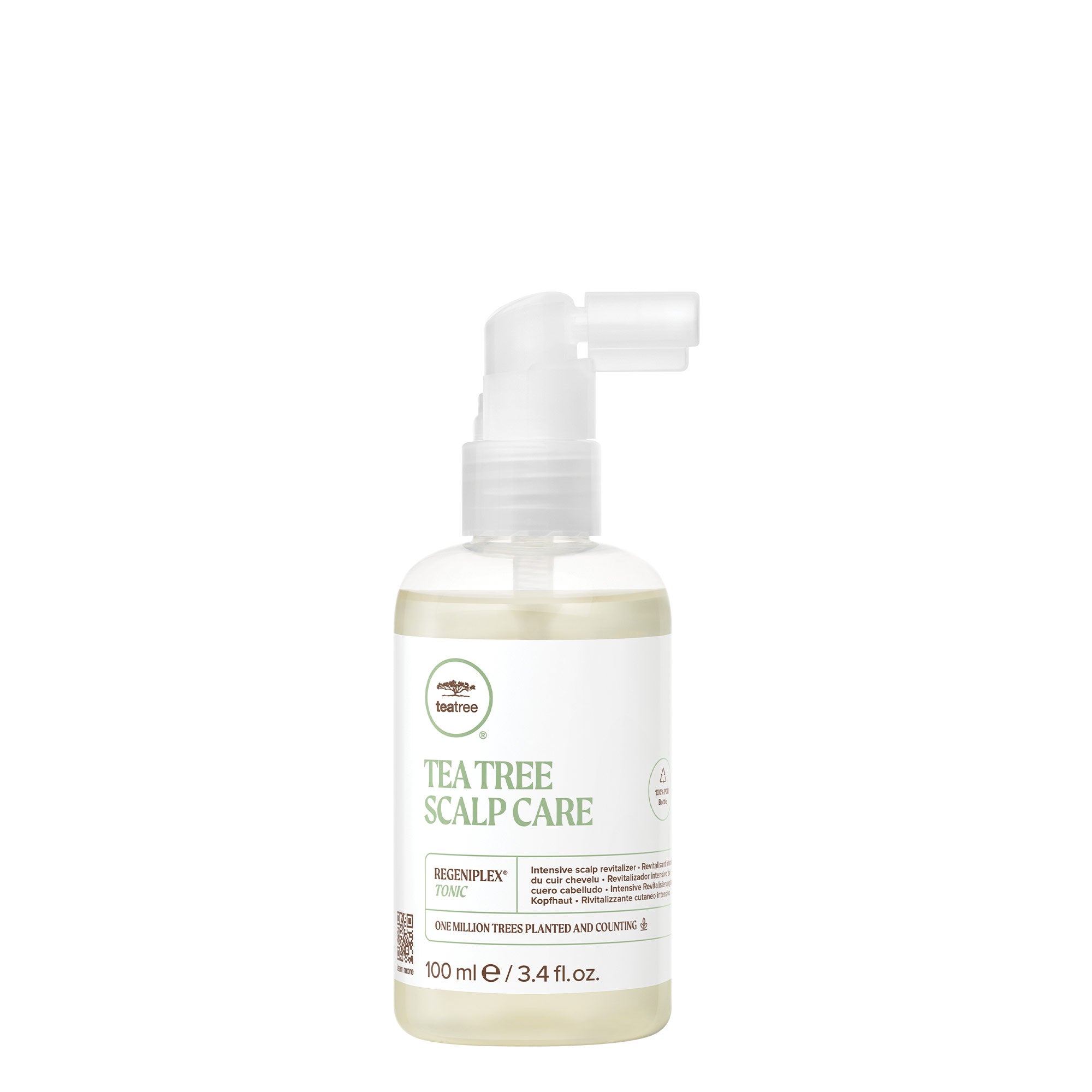 A bottle of Tea Tree Scalp Care Regeniplex Tonic on a white background