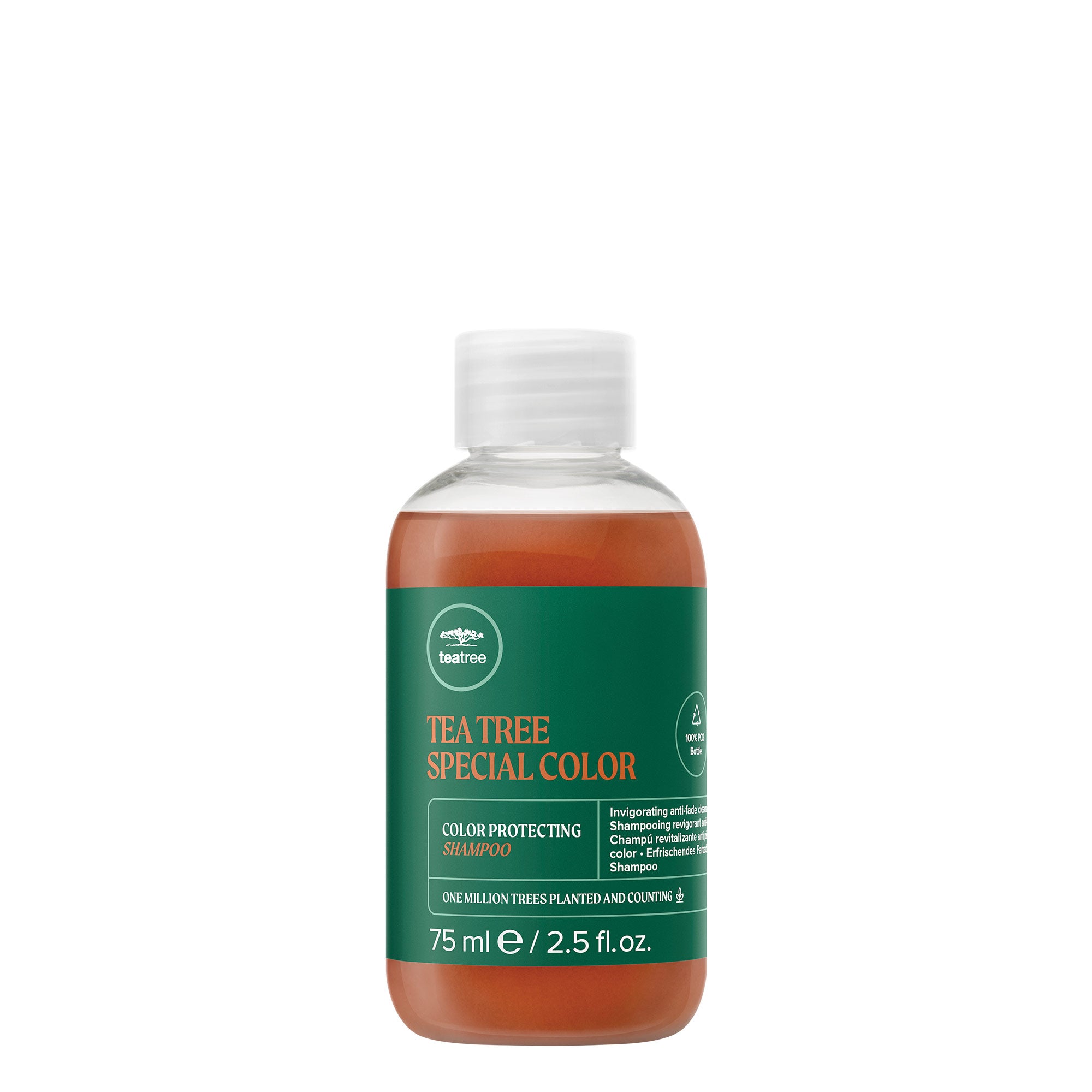 A bottle of Tea Tree Special Color Shampoo on a white background