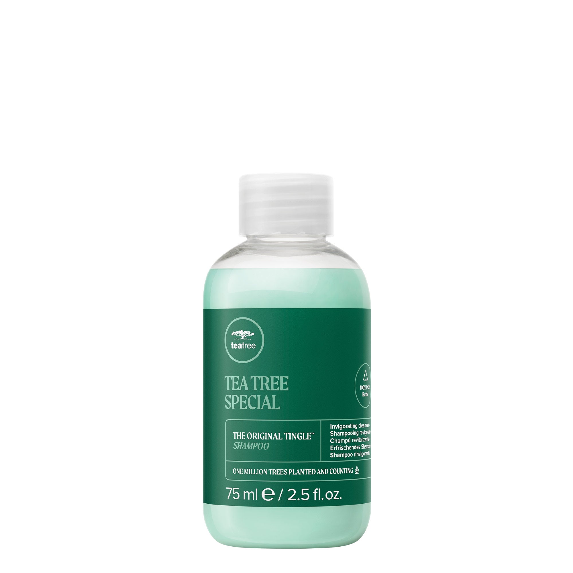 A bottle of Tea Tree Special Shampoo on a white background
