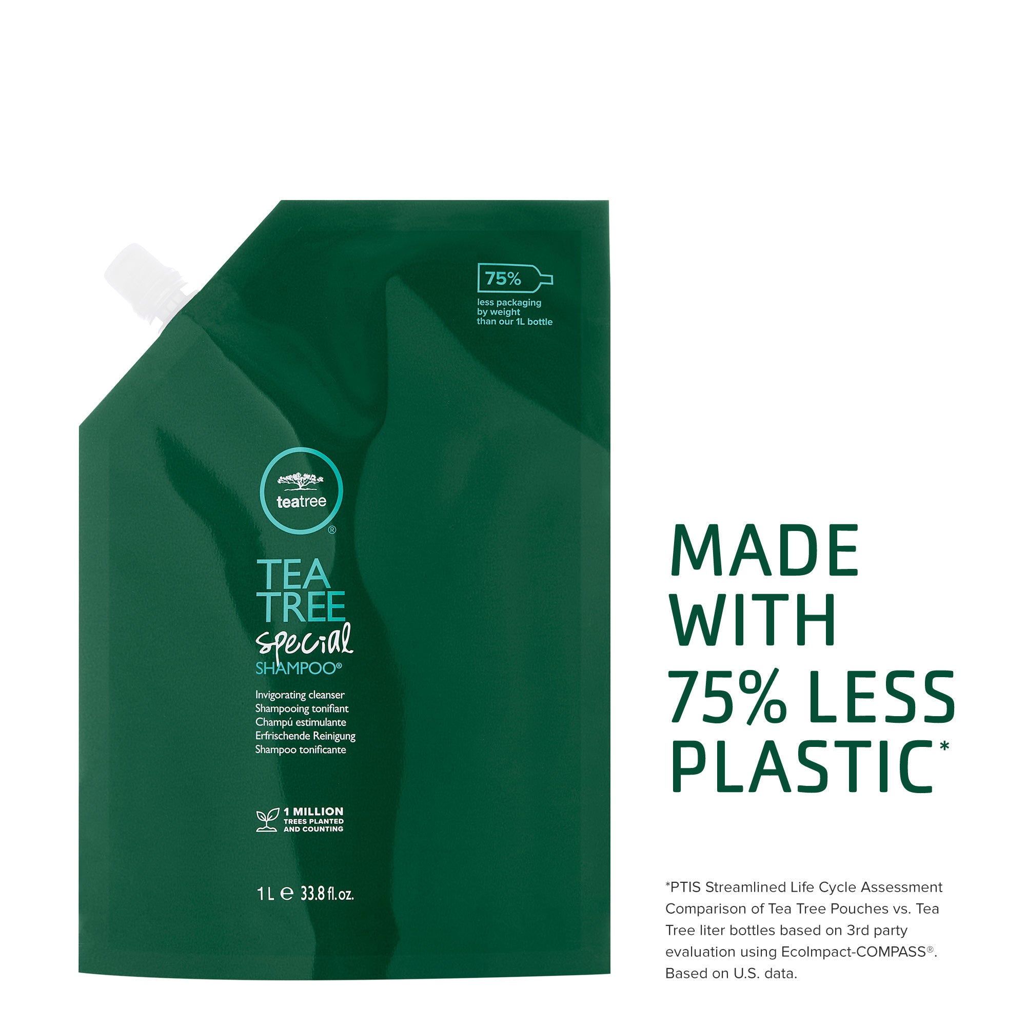 Tea Tree Special Shampoo Refill Pouch infographic on sustainability