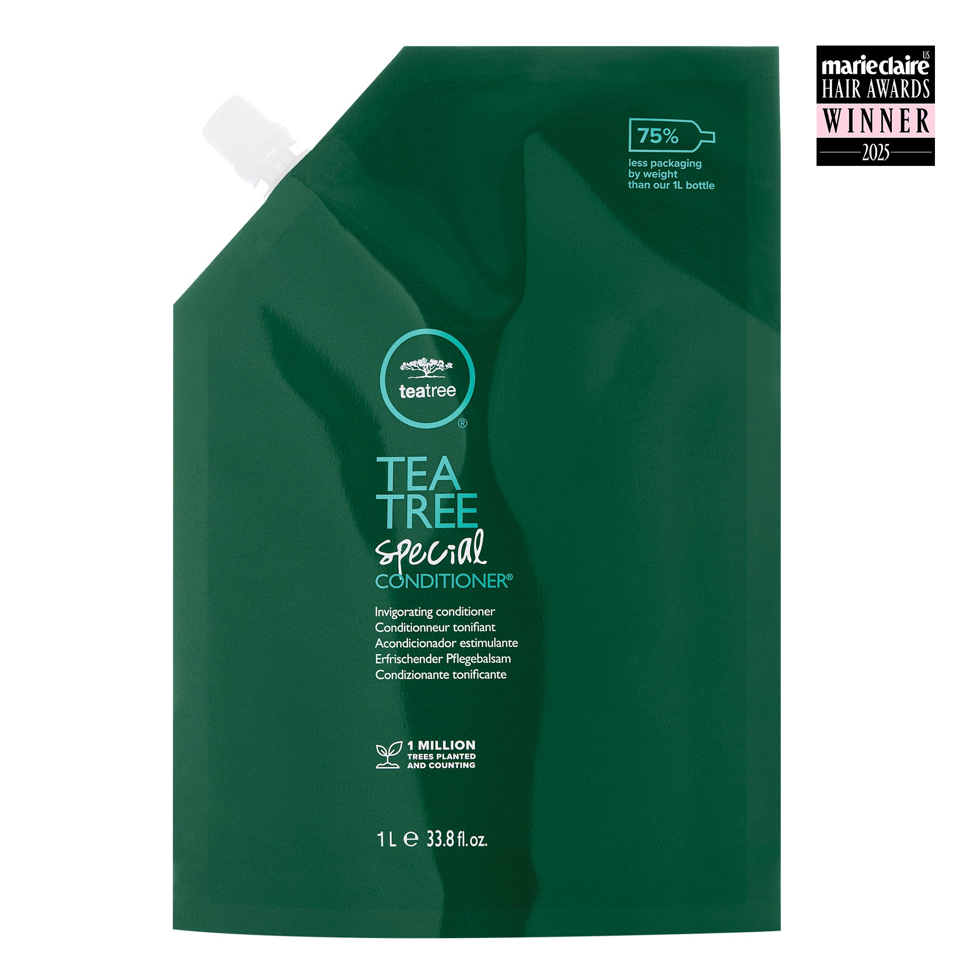 Tea Tree Special Conditioner Refill Pouch on a white background with Marie Claire Hair Awards Seal.