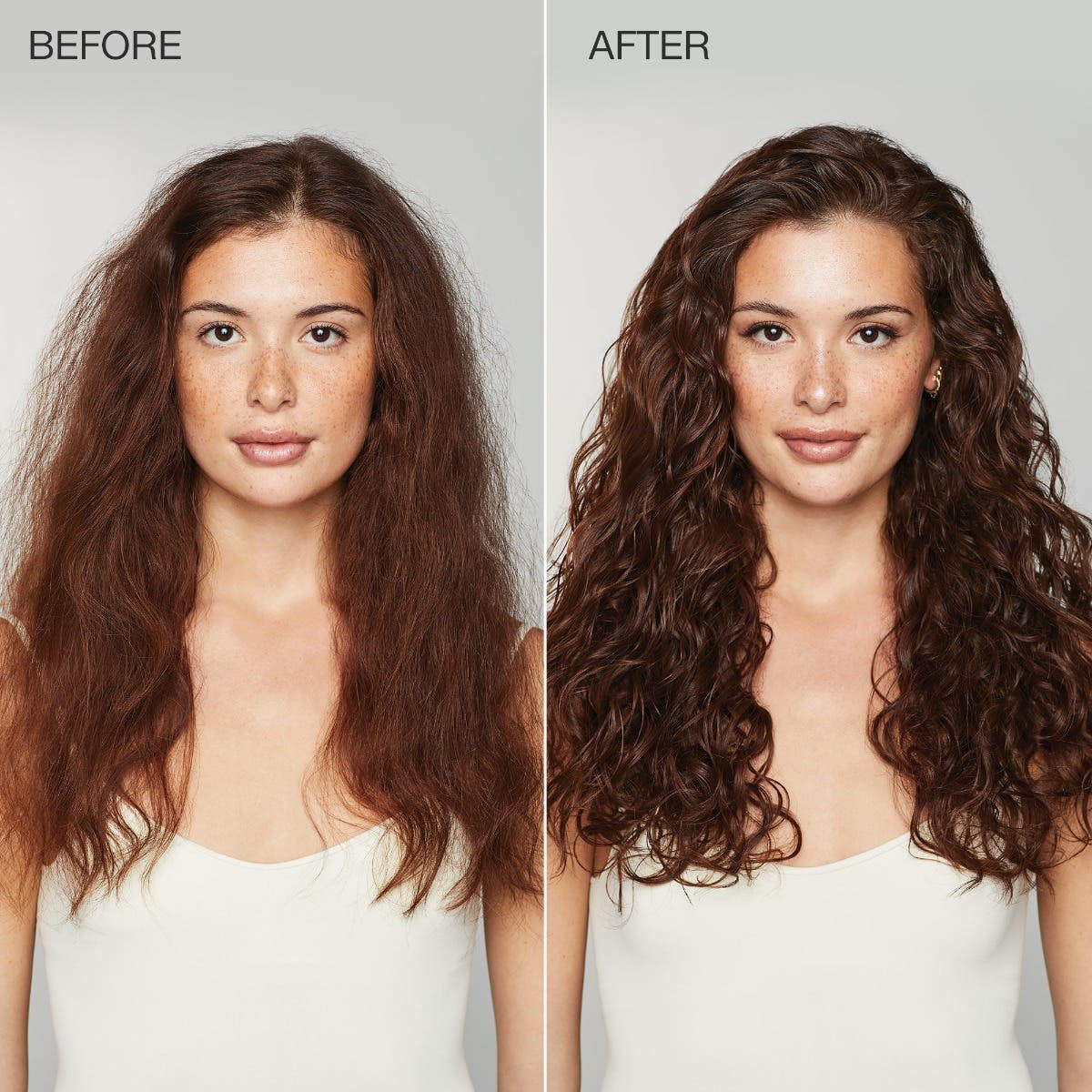 Before and after comparison when using Awapuhi Wild Ginger Anti-Frizz Hairspray