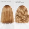 before and after using violet color gloss.