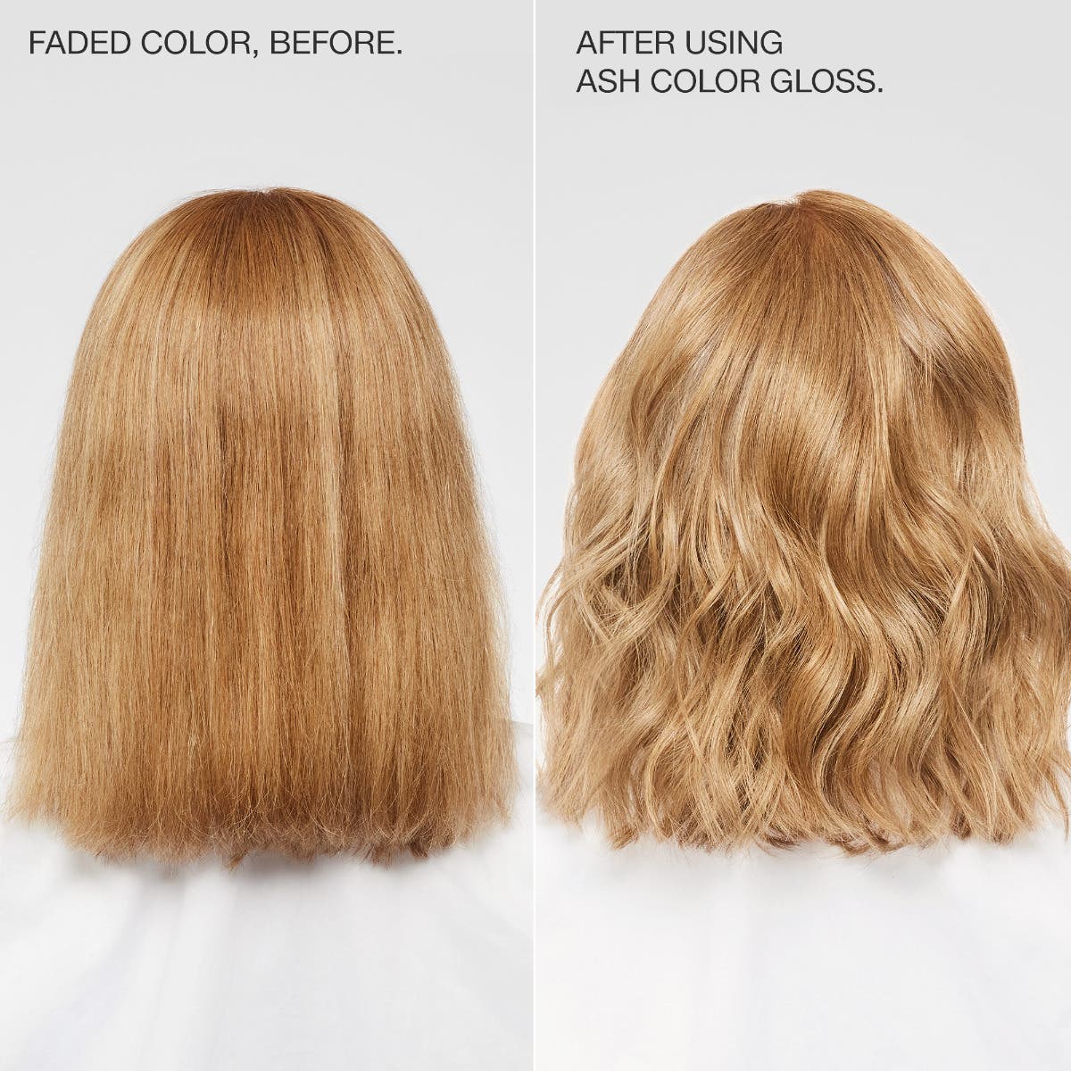 before and after using violet color gloss.