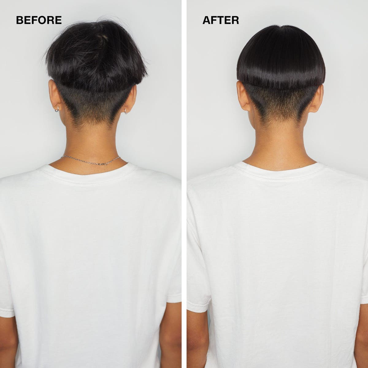 Before and after comparison when using Paul Mitchell Smooth Collection