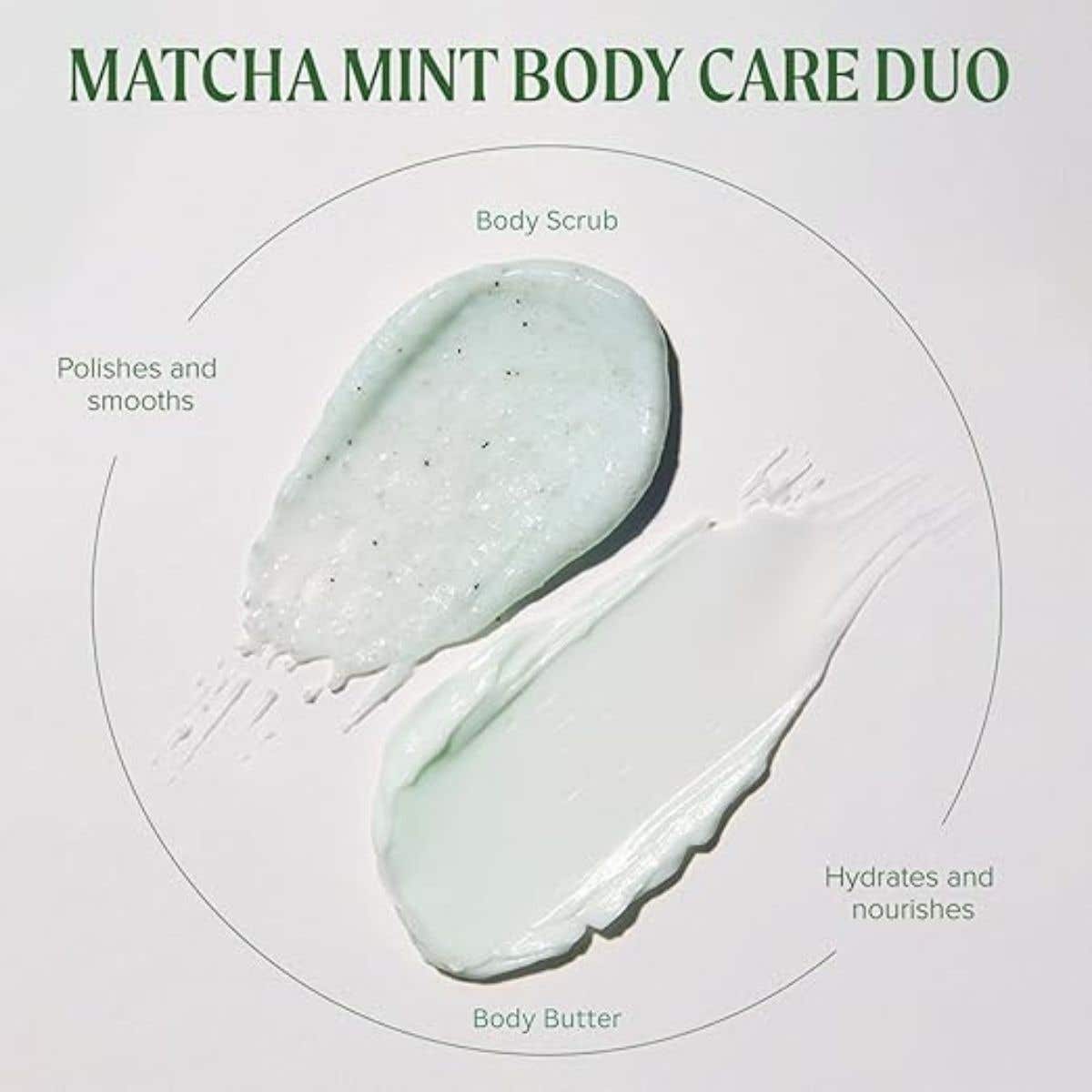 texture smear with features and benefits of both Matcha Mint Body Scrub & Body Butter