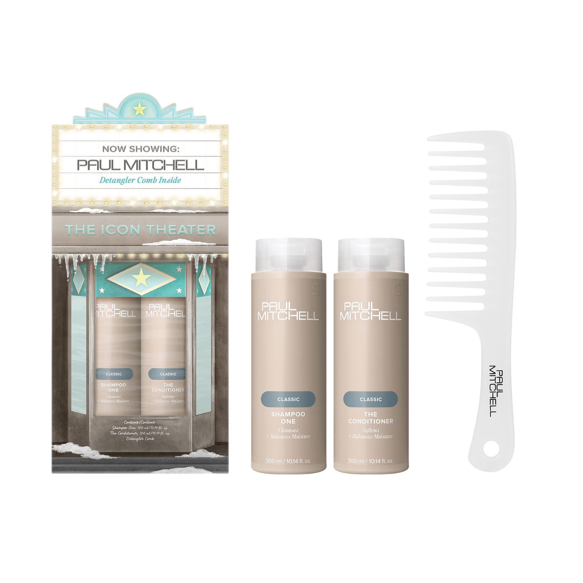 Paul Mitchell Classic Holiday Gift Set contains Shampoo One and The Conditioner plus a detangler comb.