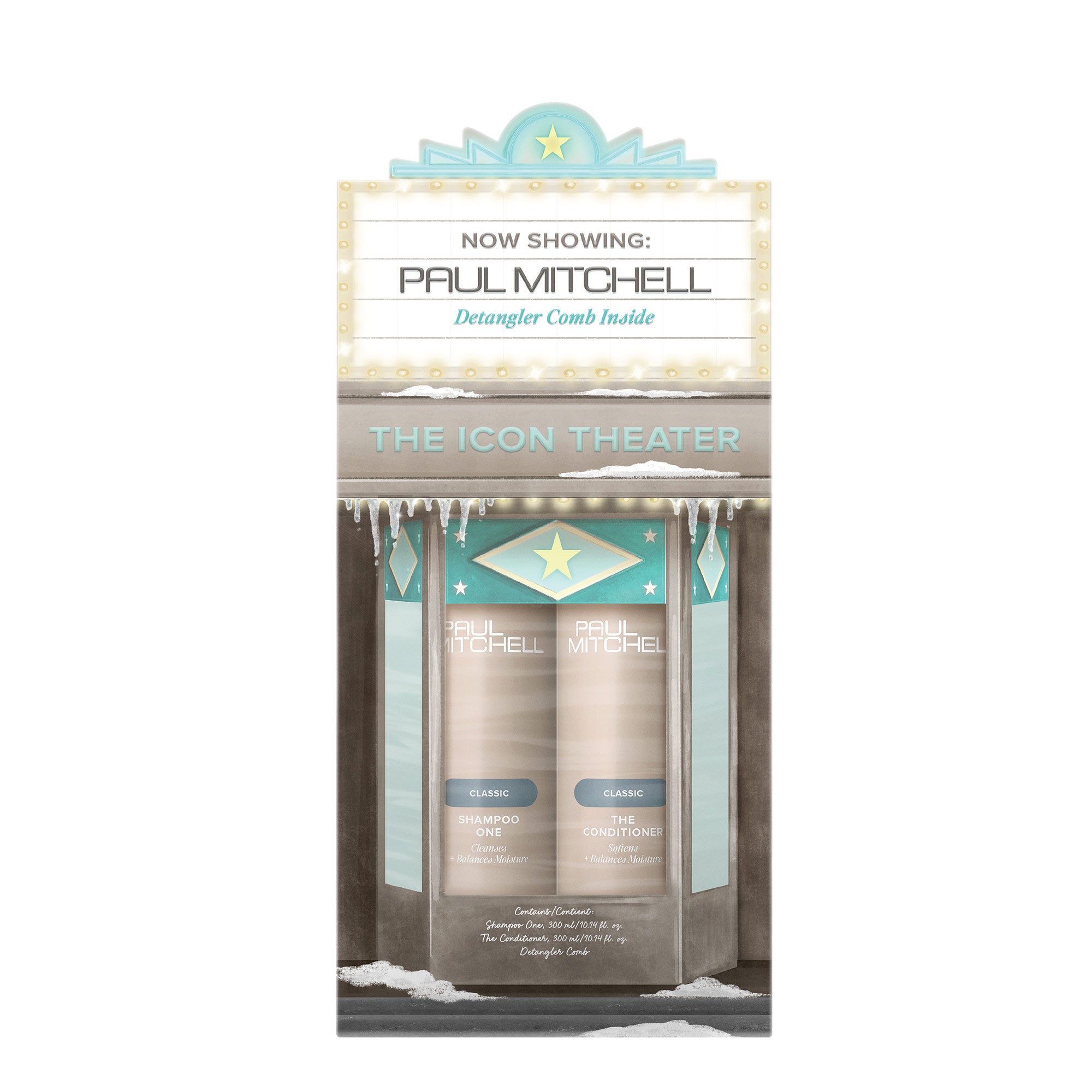 Paul Mitchell Classic Holiday Gift Set contains Shampoo One and The Conditioner plus a detangler comb.