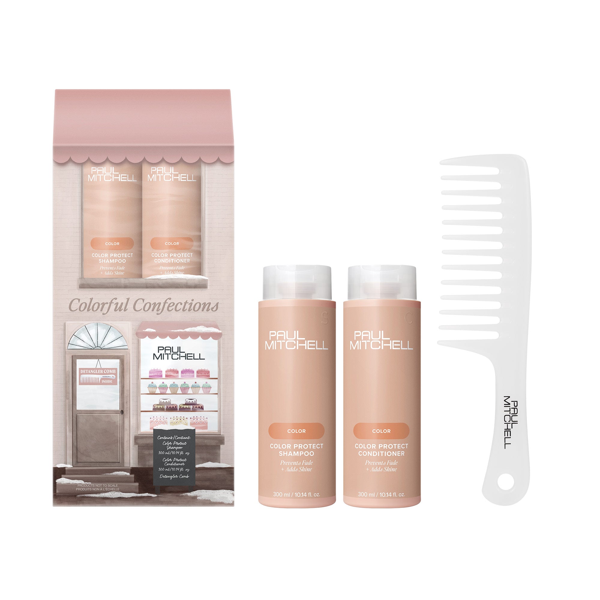 Paul Mitchell Color Protect Holiday Gift Set contains shampoo and conditioner for color-treated hair plus a detangler comb.
