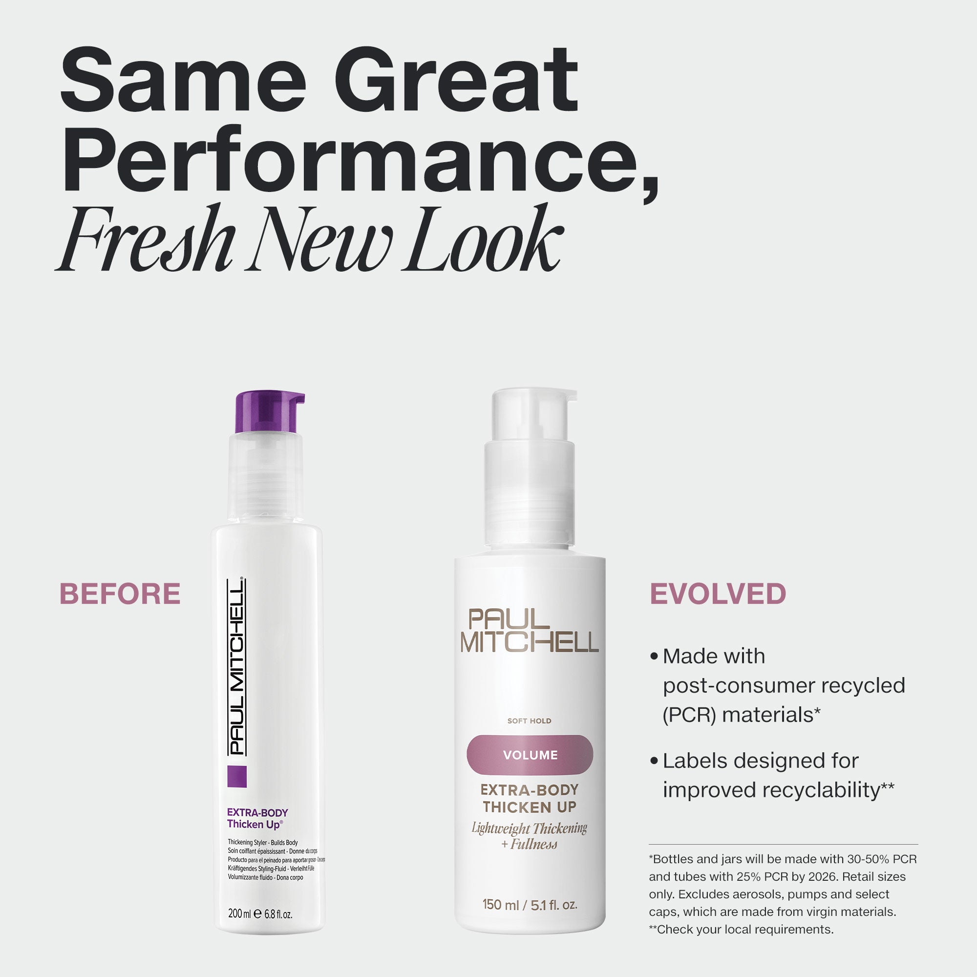 Paul Mitchell Extra-Body Thicken Up Styling Liquid in new PCR packaging.