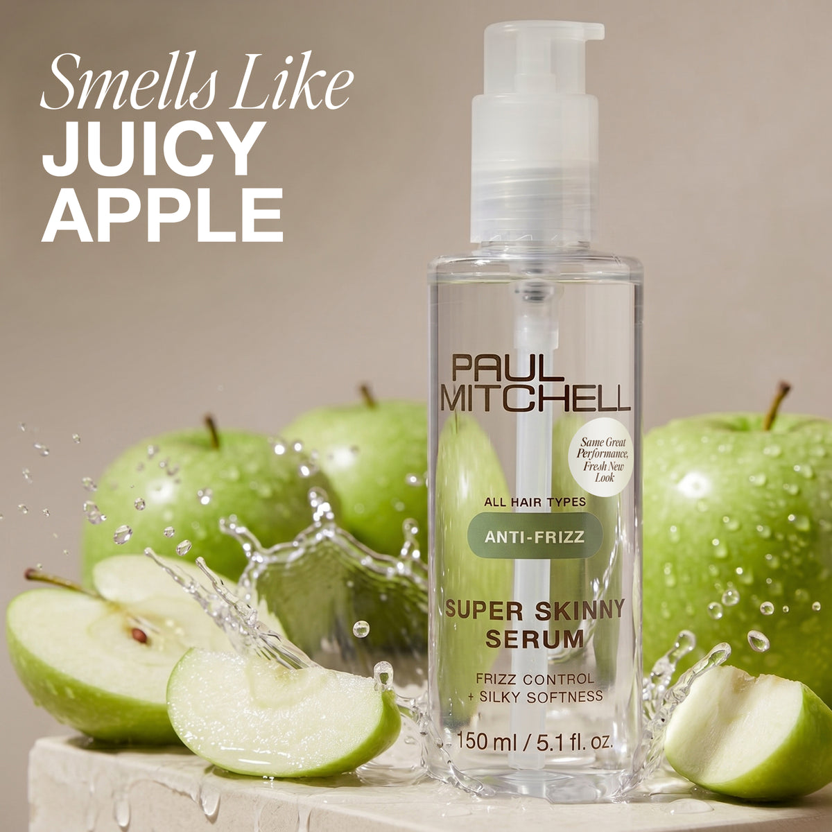 Super Skinny Serum bottle in front of green apples