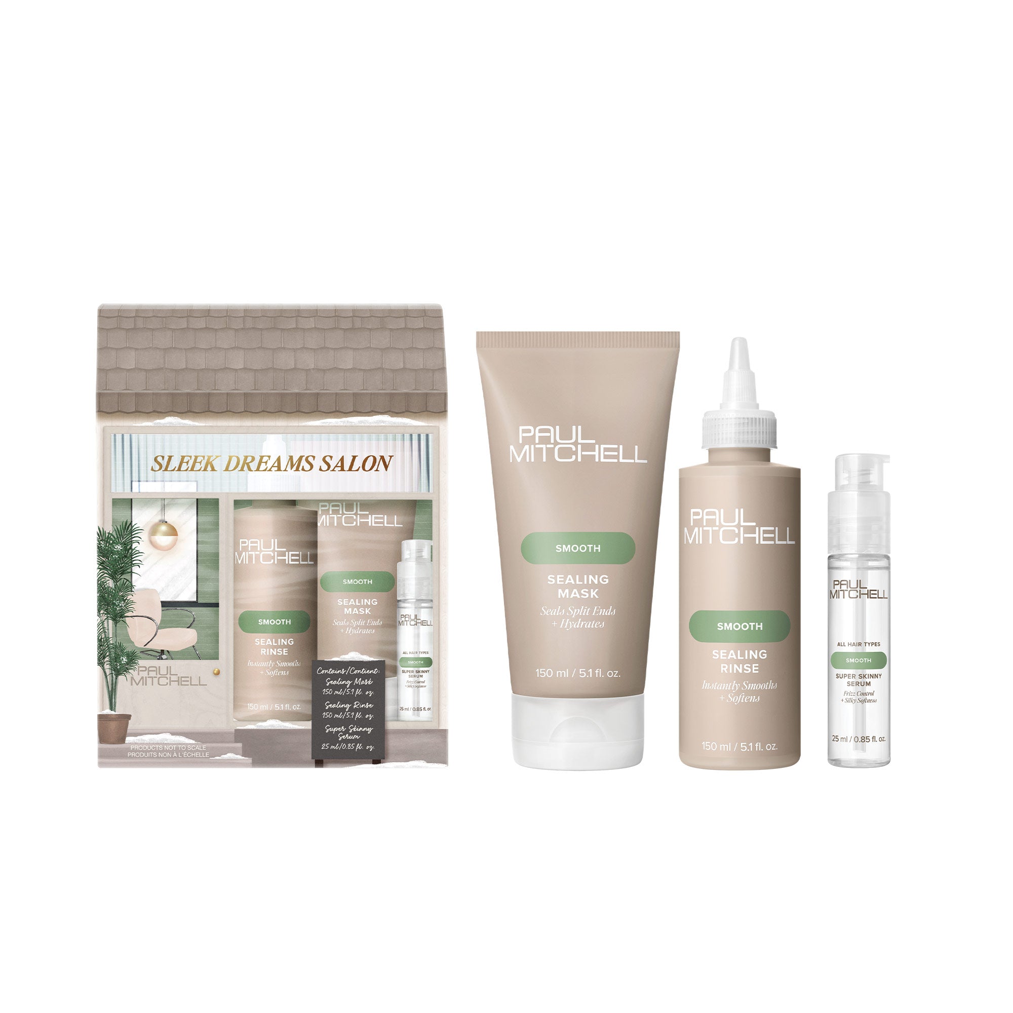 Paul Mitchell Smoothing Holiday Gift Set contains #1 best-selling Super Skinny Serum, a hair mask and rinse for frizzy hair.