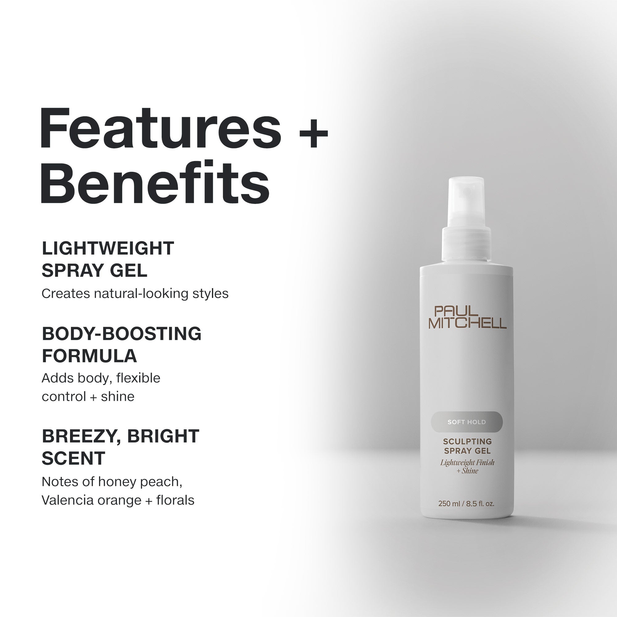 Paul Mitchell Sculpting Spray Gel: lightweight spray formula creates natural-looking styles with a breezy, bright scent.