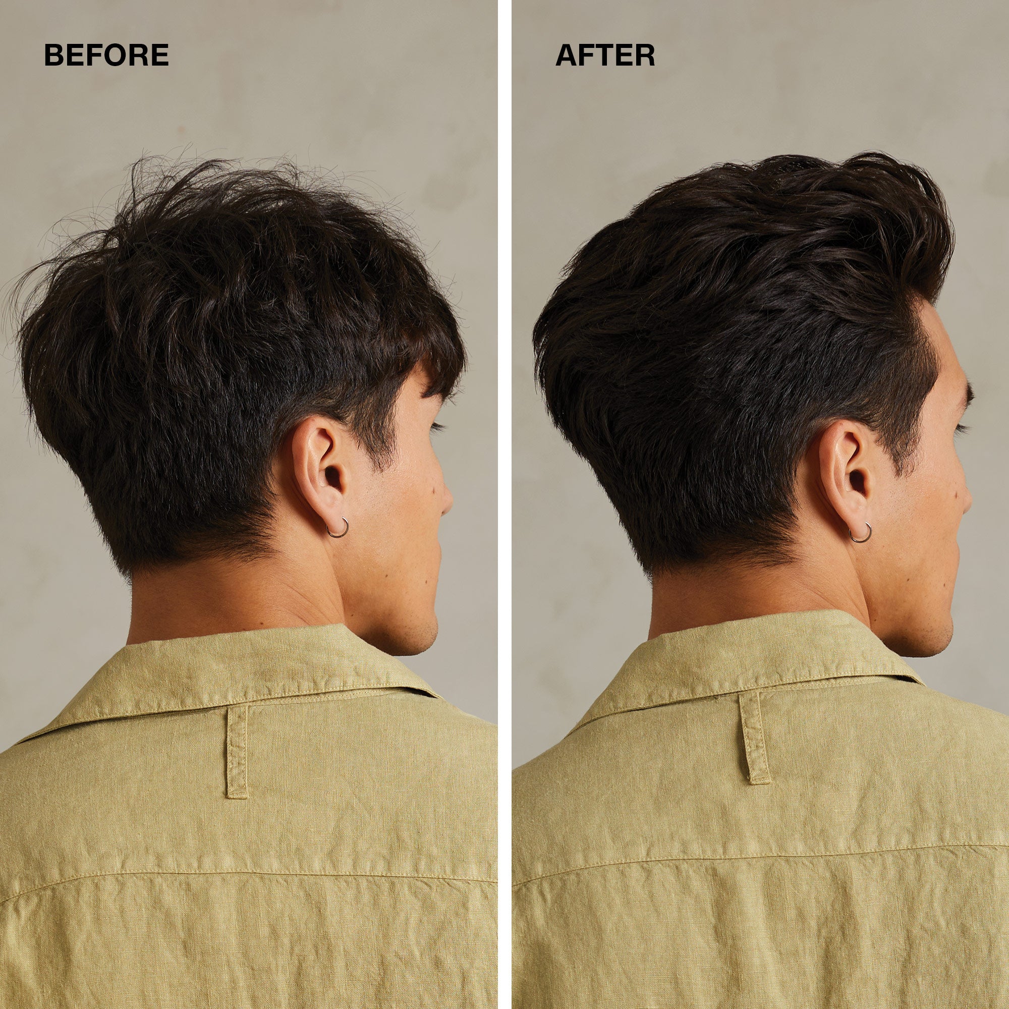 Before and after comparison on a plain background