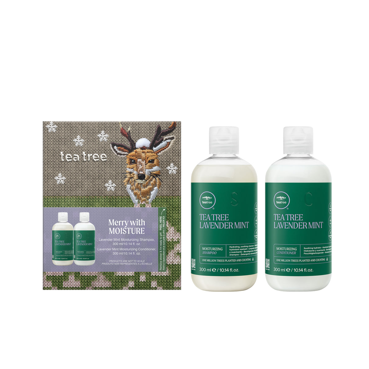 Tea Tree Lavender Mint Holiday Gift Set box with Tea Tree Lavender Mint Moisturizing Shampoo and Conditioner.