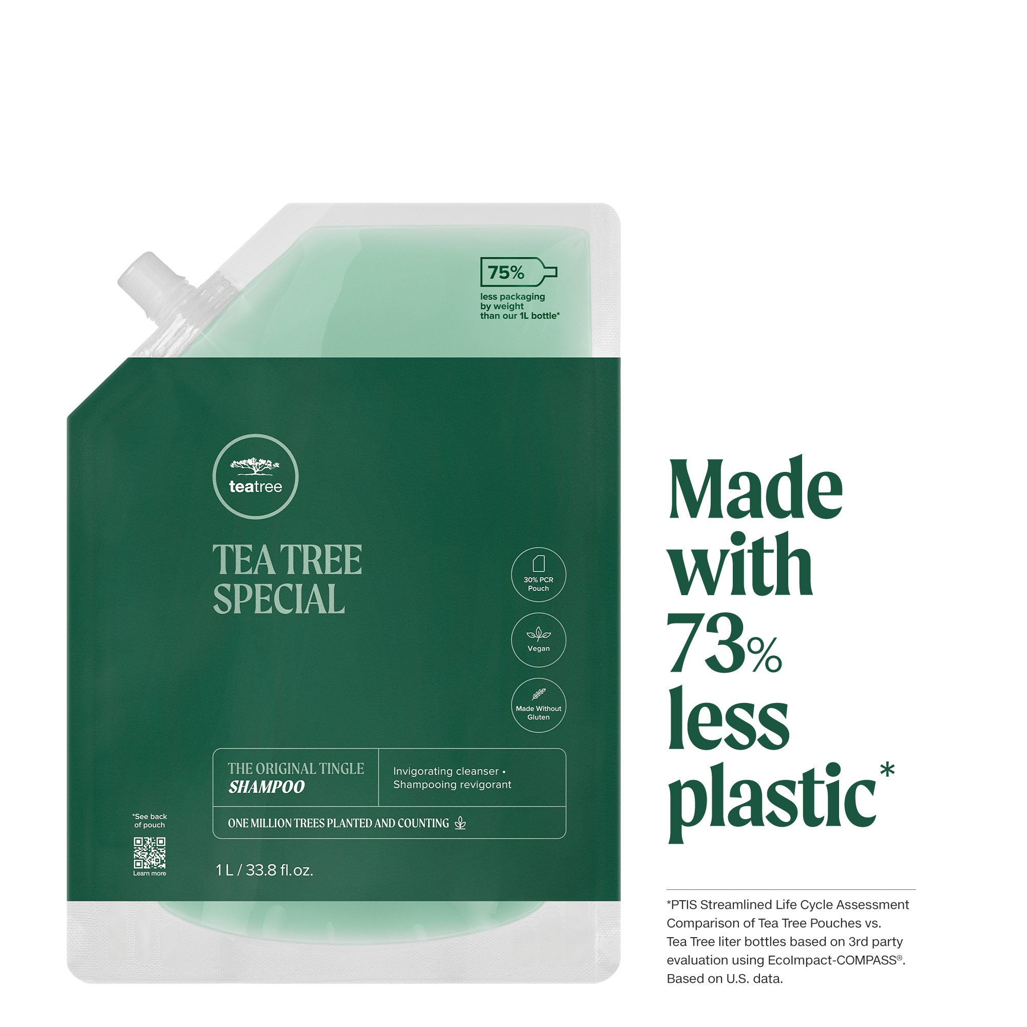 Tea Tree Special Shampoo Refill Pouch infographic on sustainability