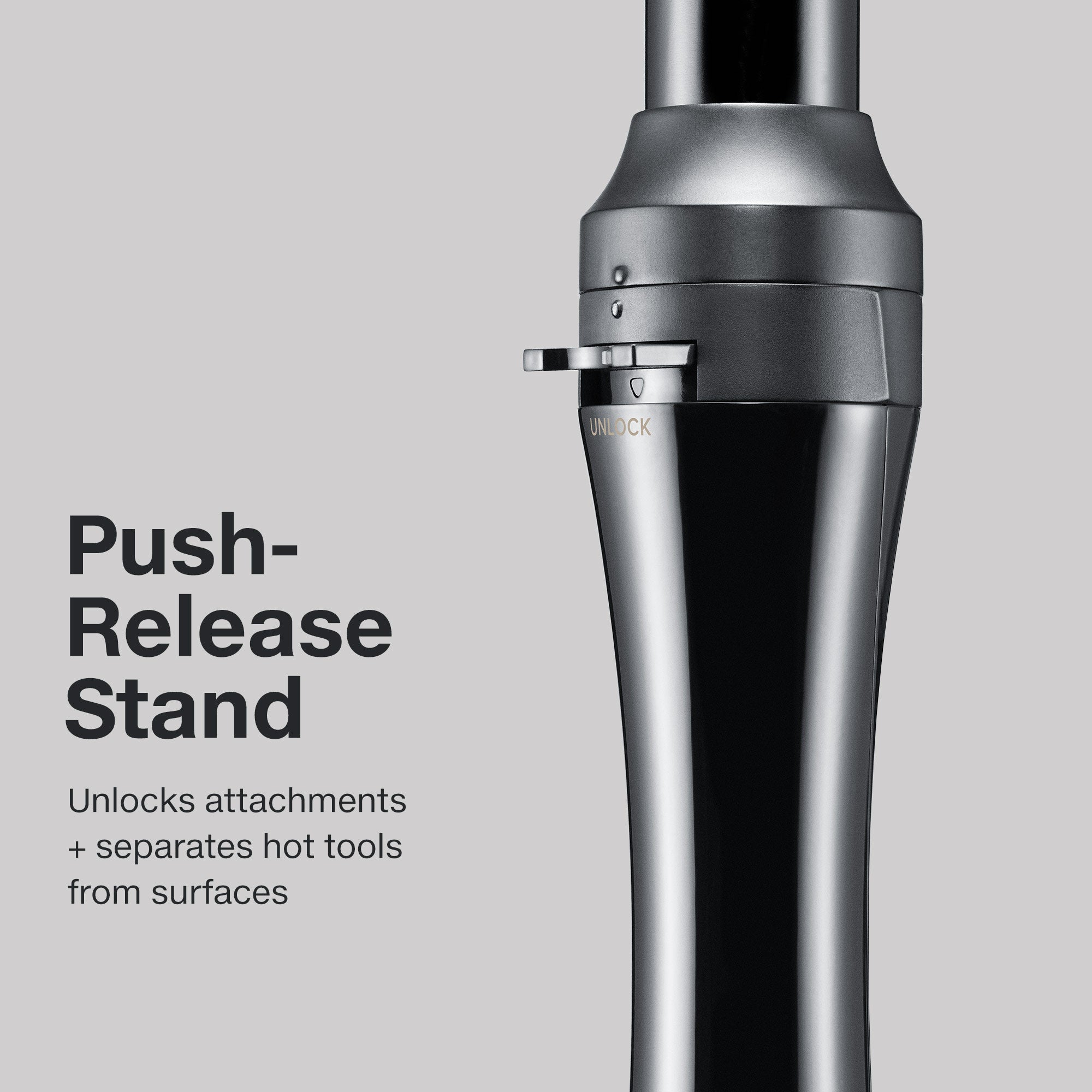 The Paul Mitchell Texture 3-in-1 Interchangeable Curling Iron & Hot Comb has an easy push-release stand.