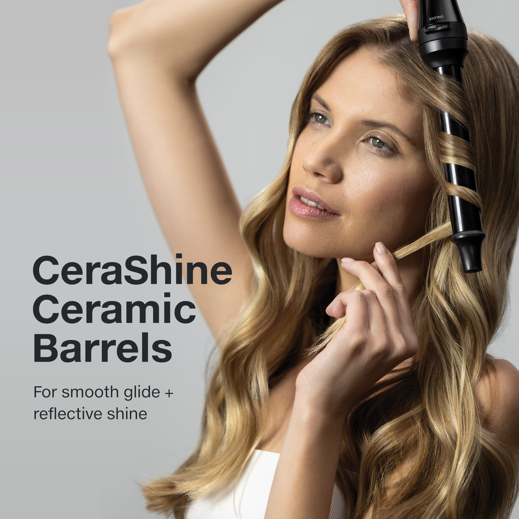 The Paul Mitchell Unclipped 3-in-1 Interchangeable Curling Wand features CeraShine ceramic barrels for smooth glide.  