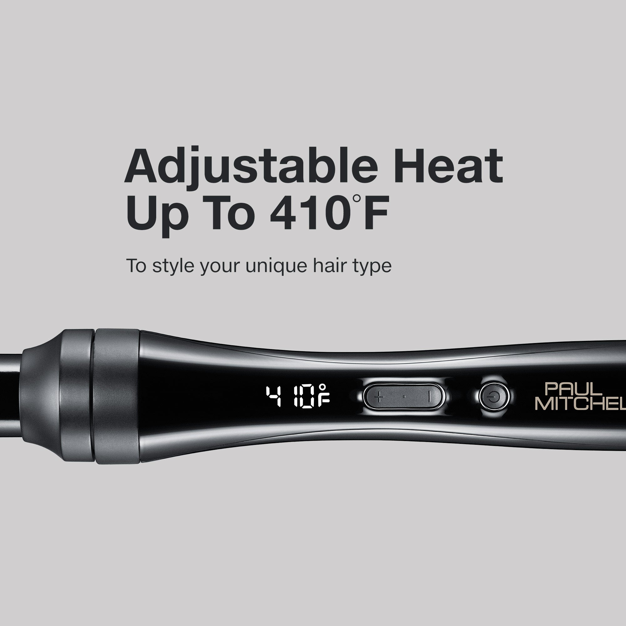 The Paul Mitchell Unclipped 3-in-1 Ceramic Interchangeable Curling Wand provides adjustable heat up to 410°F.