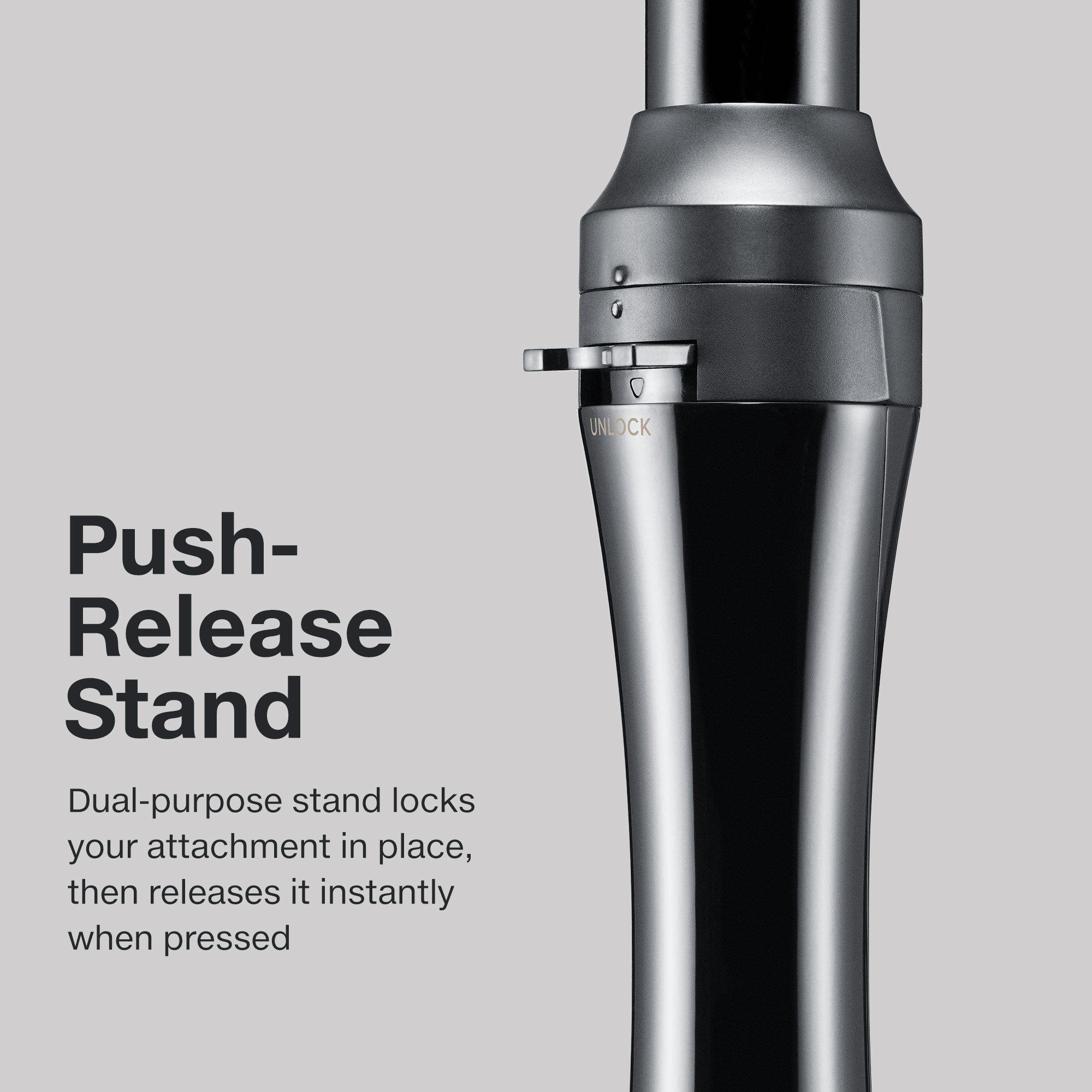 The Paul Mitchell Unclipped 3-in-1 Ceramic Interchangeable Curling Wand has an easy push-release stand.